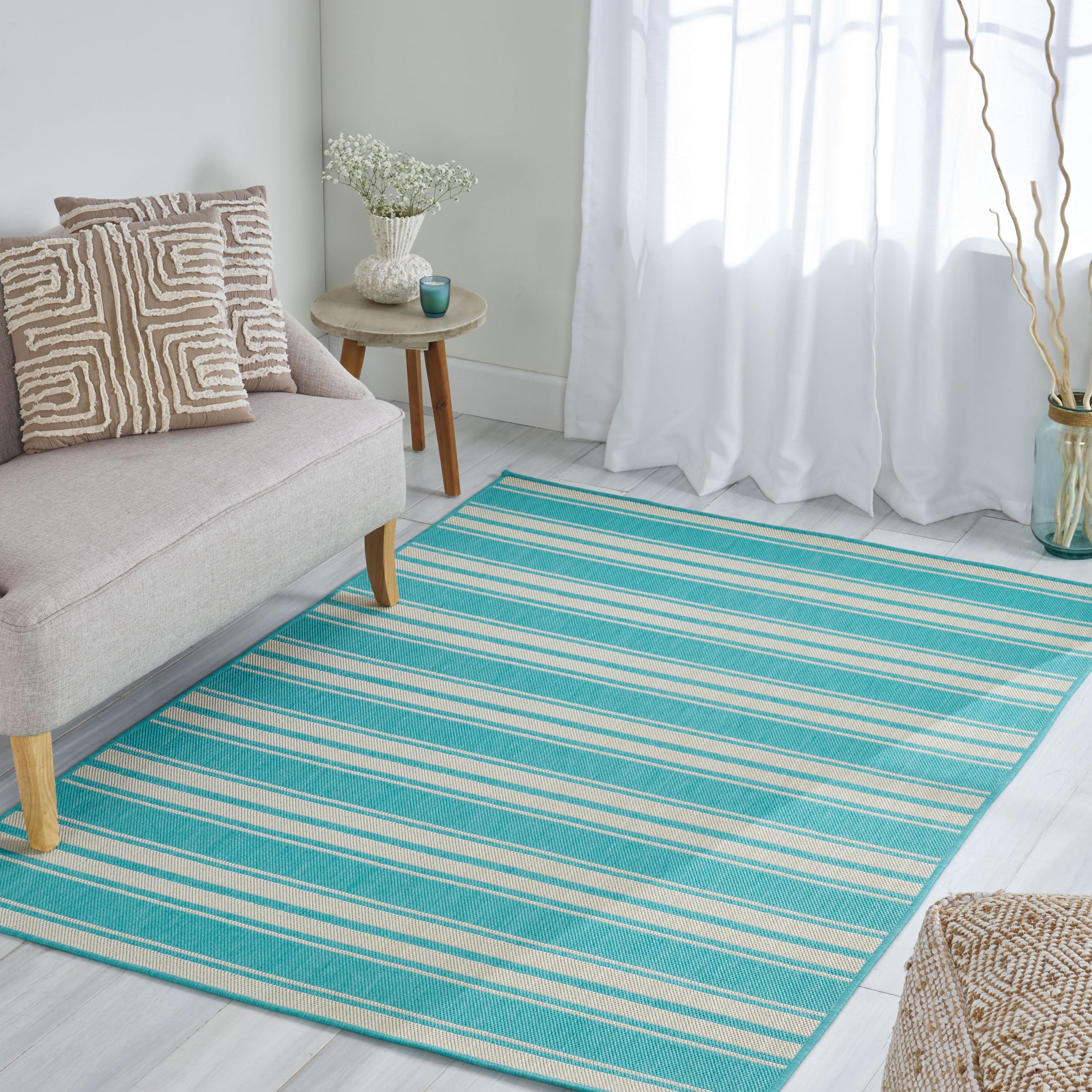 Calamity Teal Striped 63" x 84" Polypropylene Outdoor Area Rug