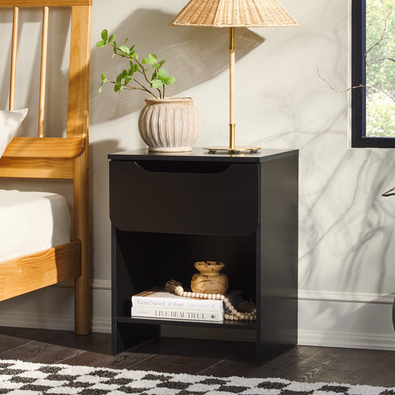 Minimalist 1-Drawer Nightstand with Cubby - Nightstands