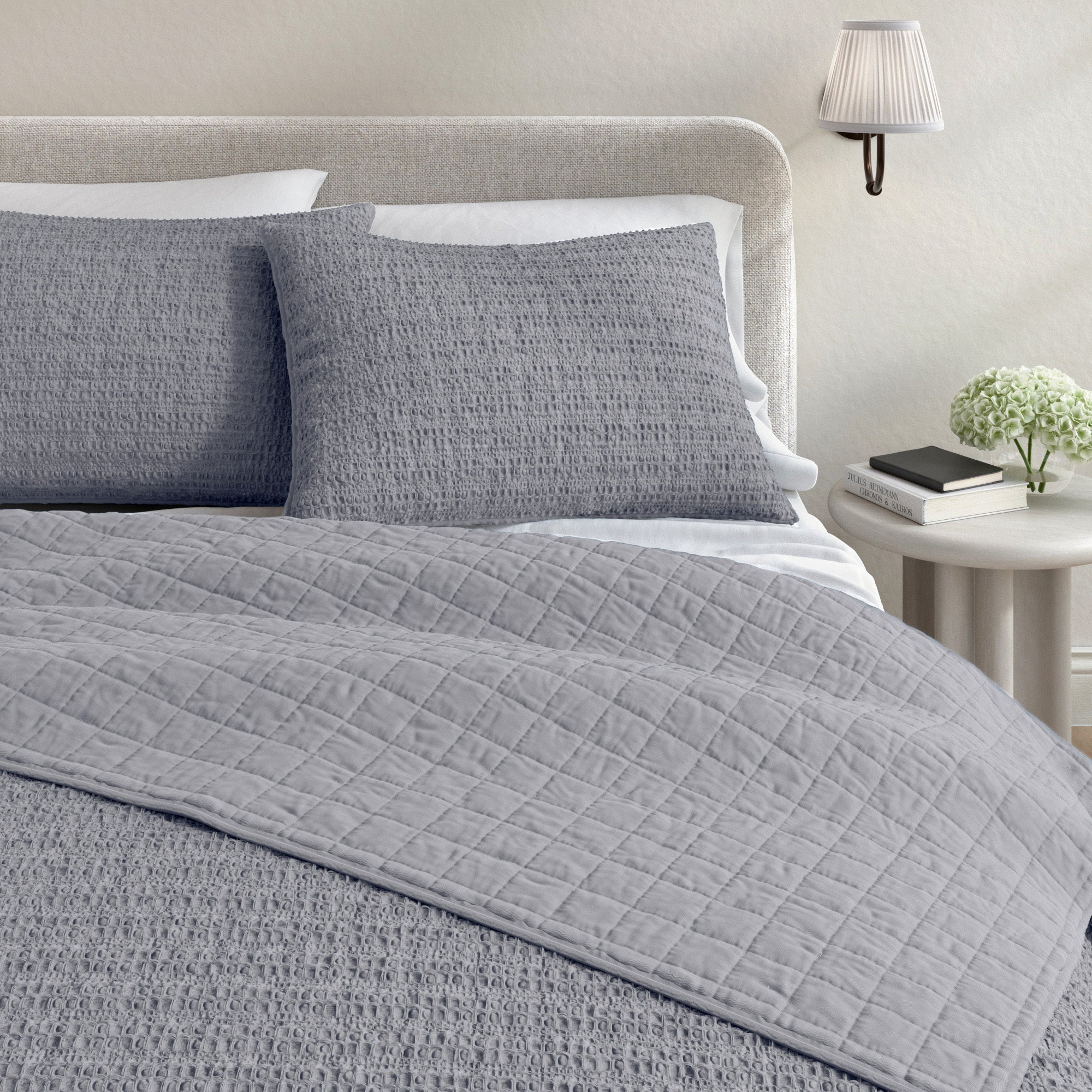 100% Cotton Garment Washed Honeycomb Waffle Quilt and Sham Set