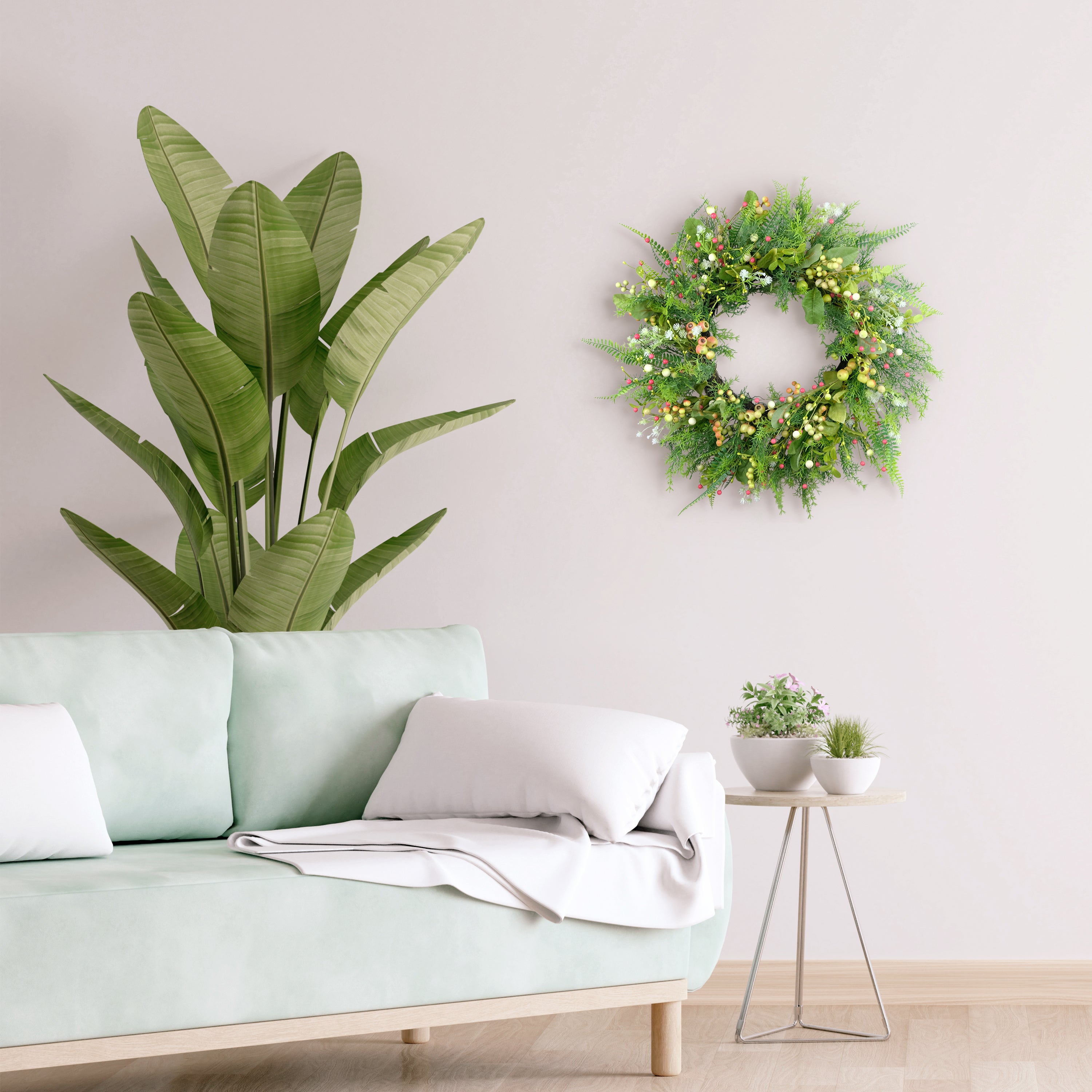 26" Artificial Fern & Berry Spring Wreath