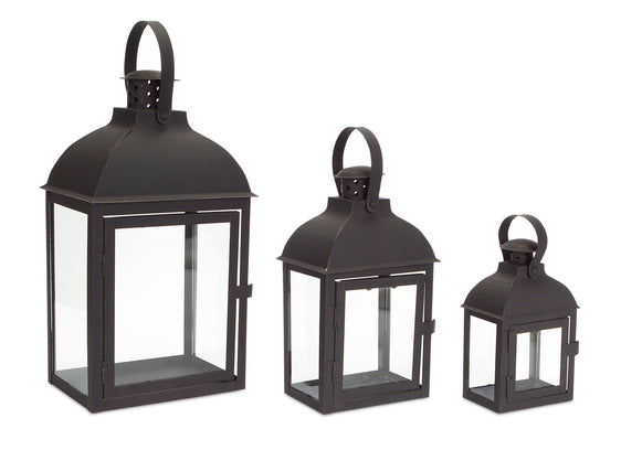 Modern-Black-Metal-Lantern,-Set-of-3-Lanterns