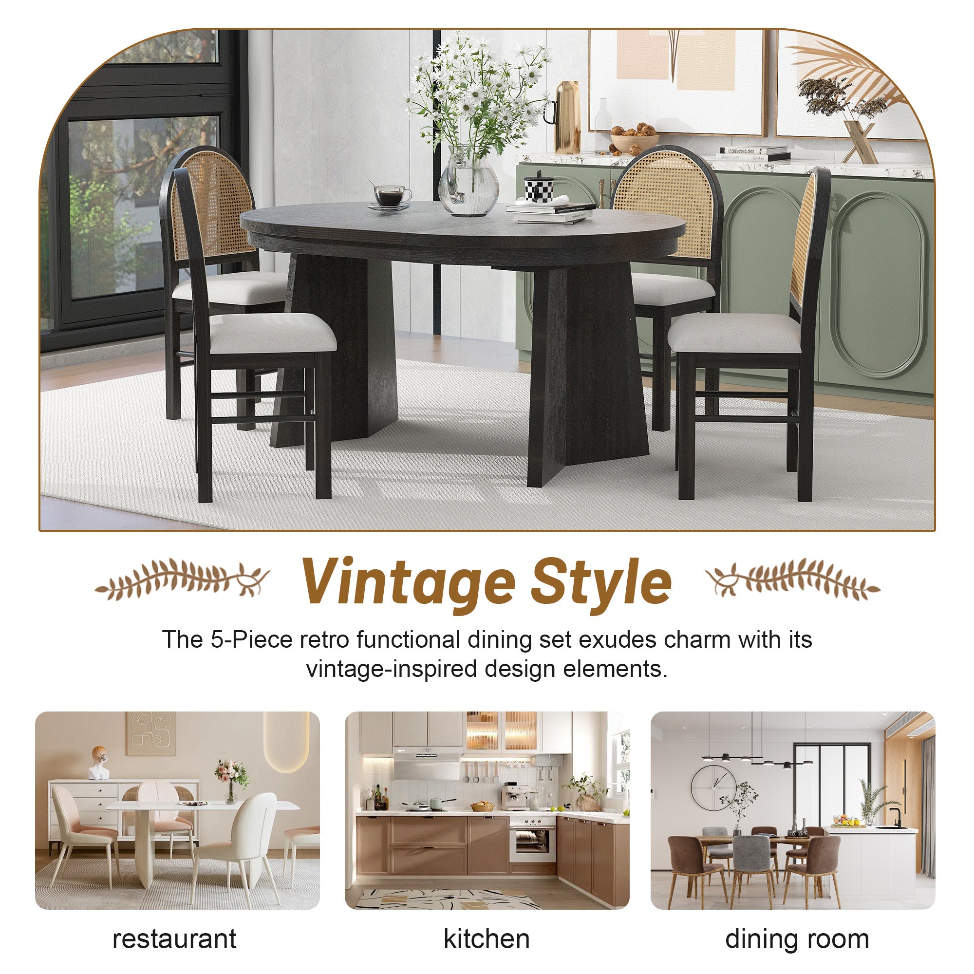 Monza 5 - Piece Dining Set with Extendable Oval Table and 4 Upholstered Chairs - Dining Room Sets