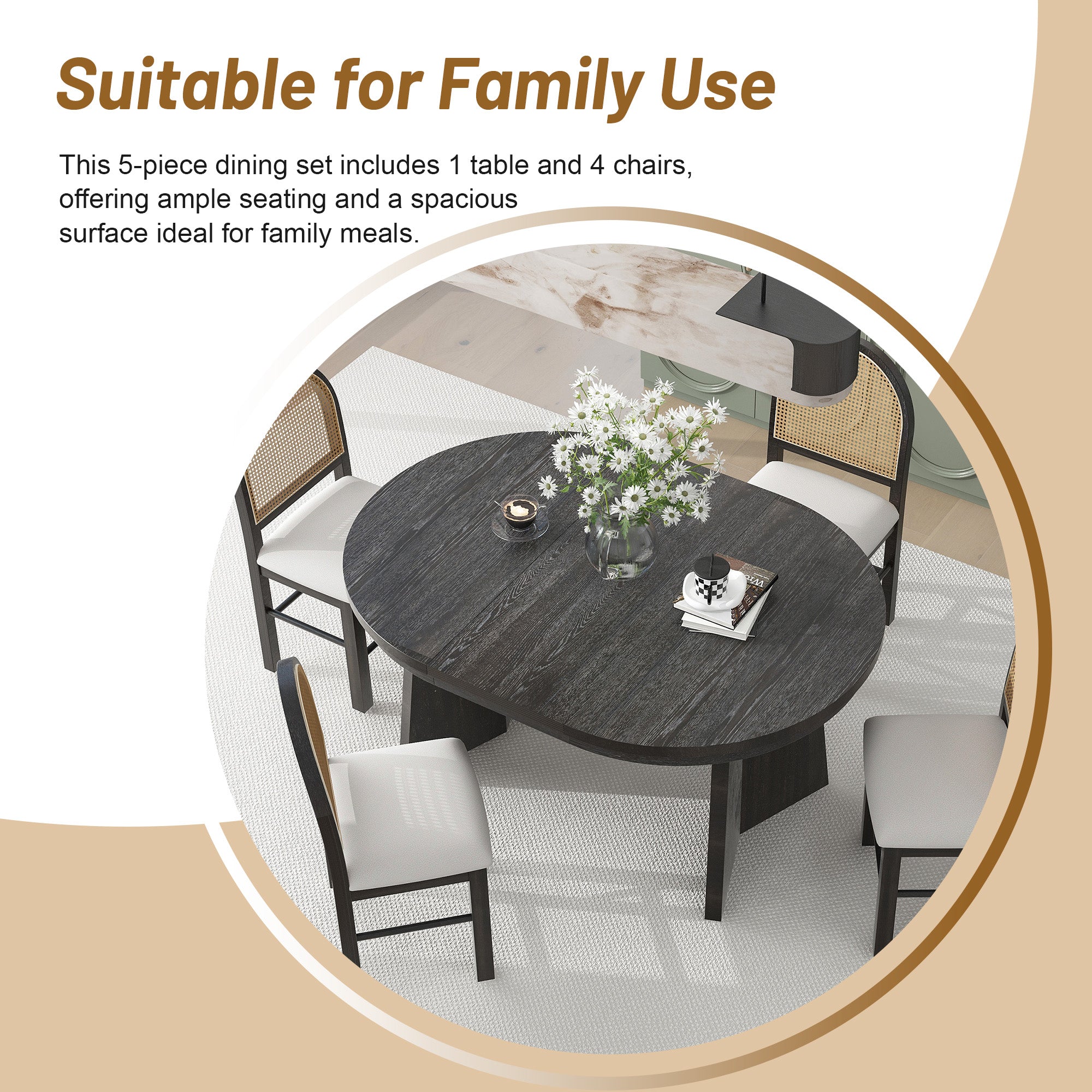 Monza 5 - Piece Dining Set with Extendable Oval Table and 4 Upholstered Chairs - Dining Room Sets