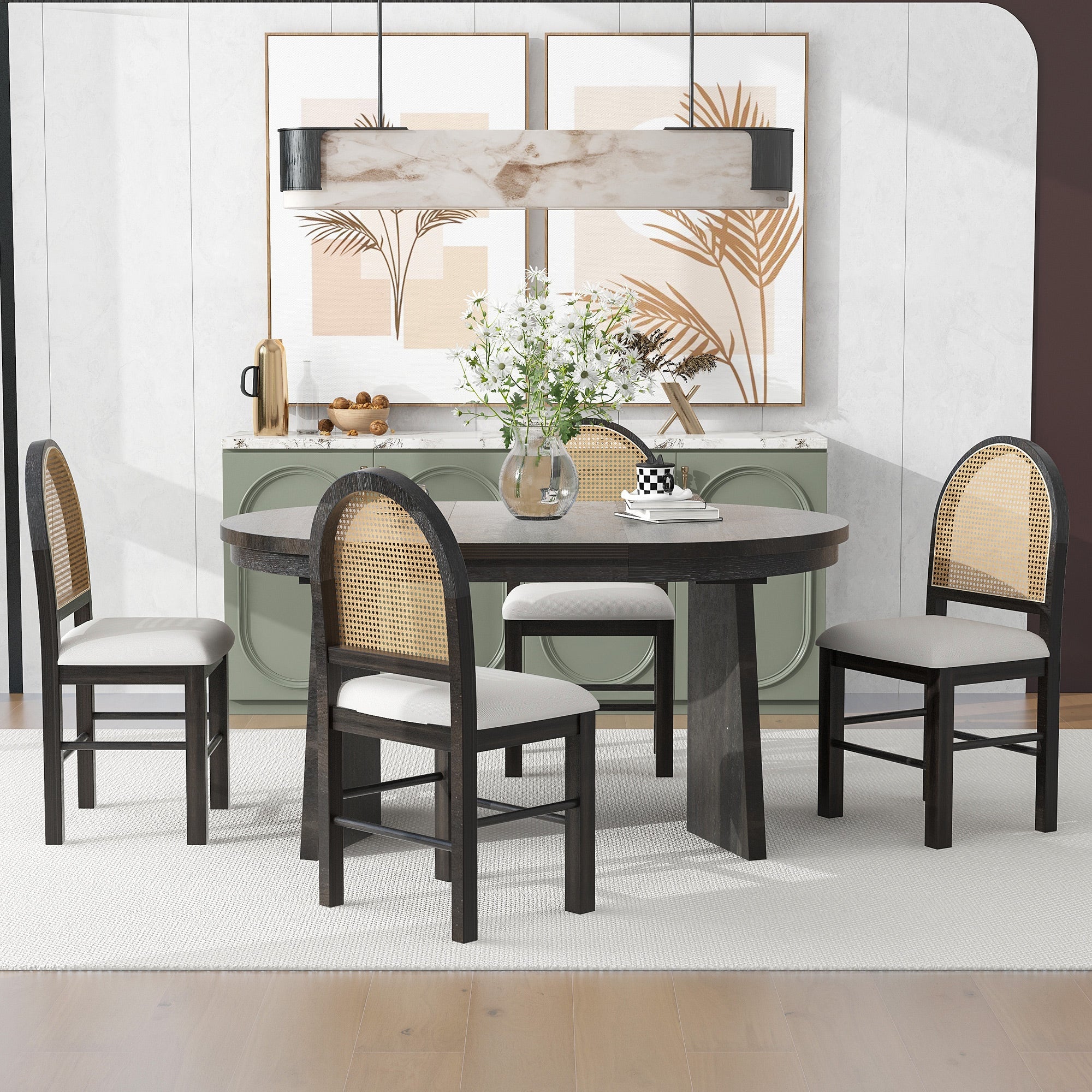 Monza 5 - Piece Dining Set with Extendable Oval Table and 4 Upholstered Chairs - Dining Room Sets