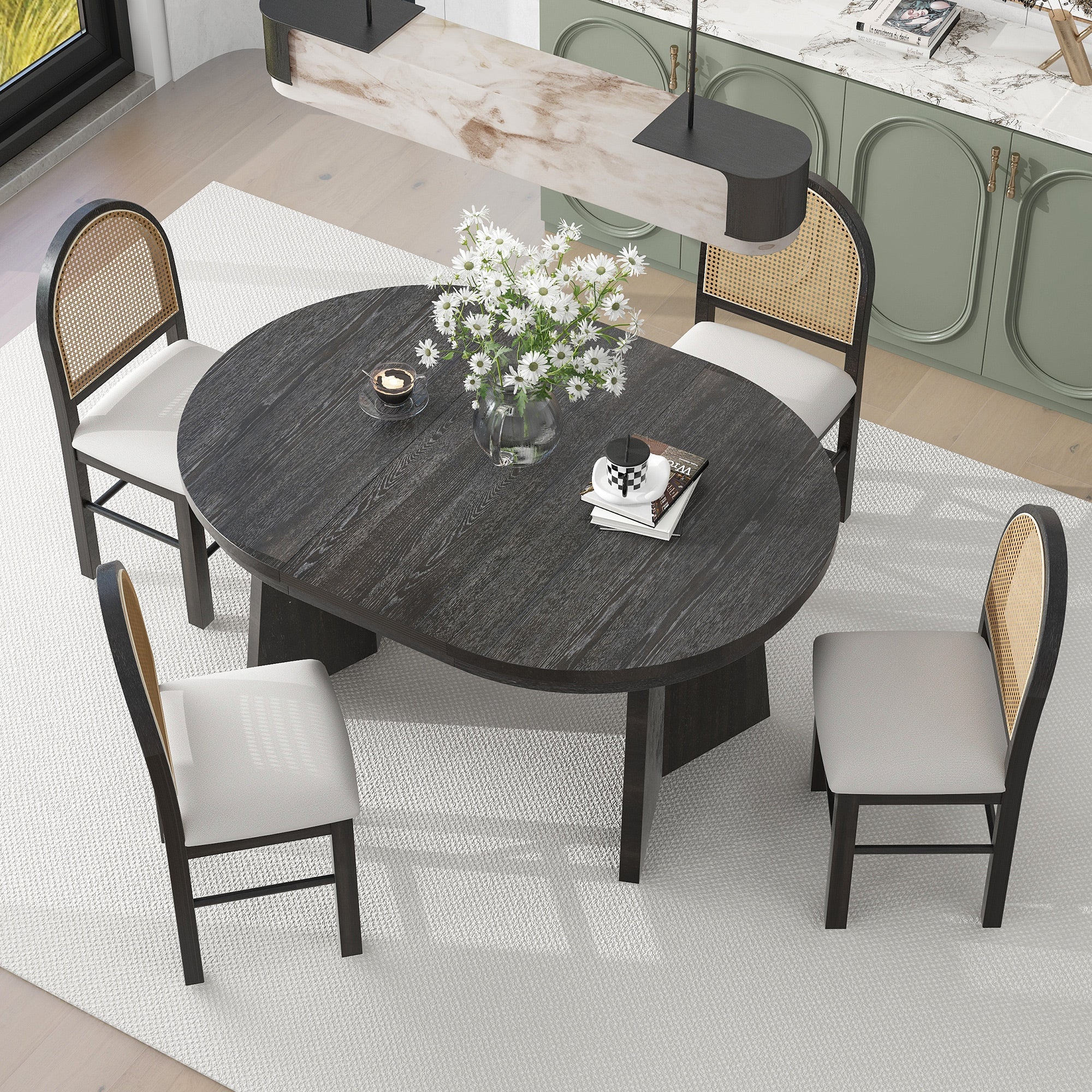 Monza 5 - Piece Dining Set with Extendable Oval Table and 4 Upholstered Chairs - Dining Room Sets