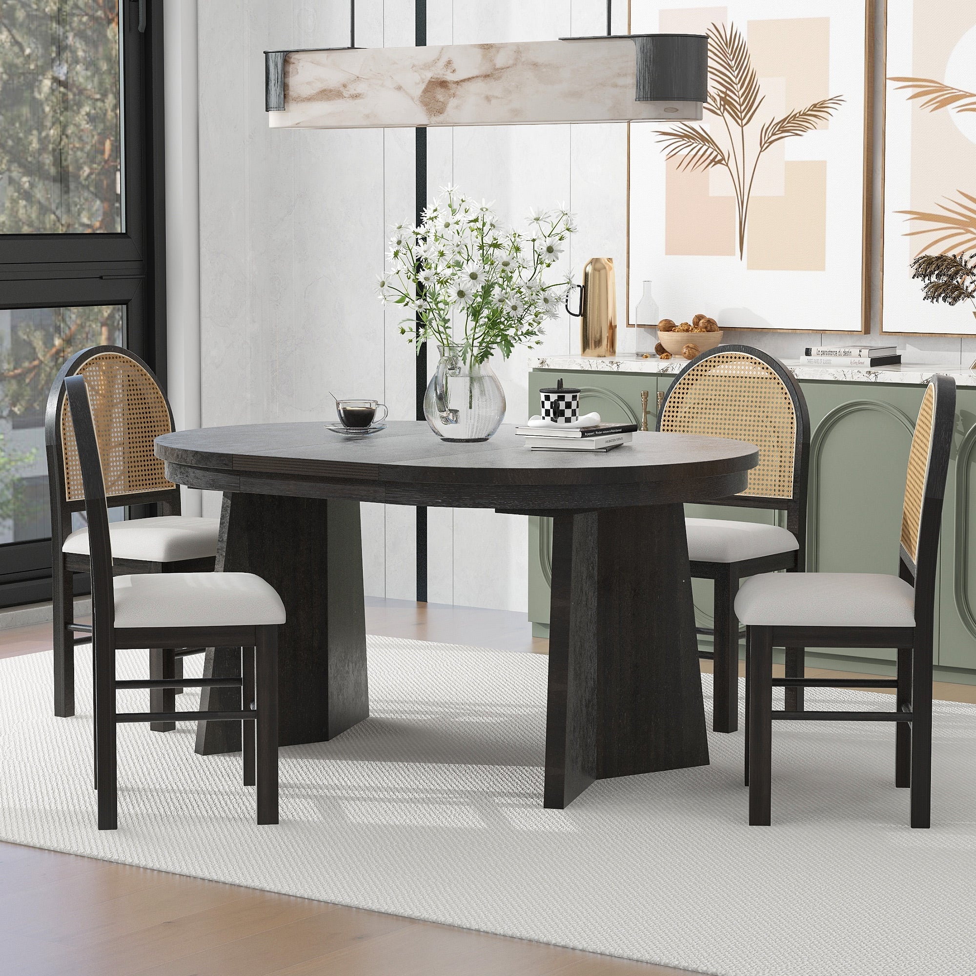Monza 5 - Piece Dining Set with Extendable Oval Table and 4 Upholstered Chairs - Dining Room Sets