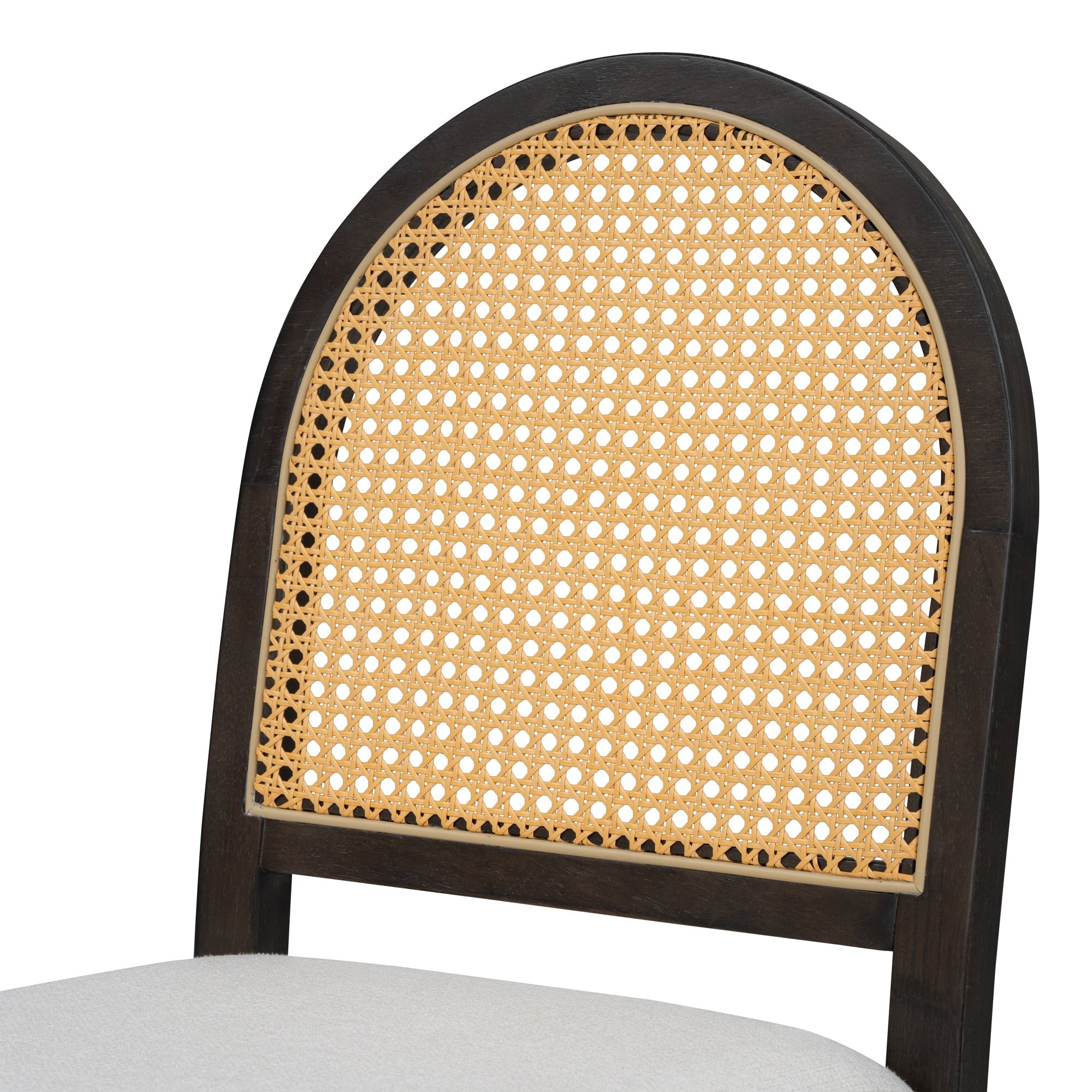 Monza Upholstered Dining Chair with Rattan Backrest and Wood Legs - Dining Chairs