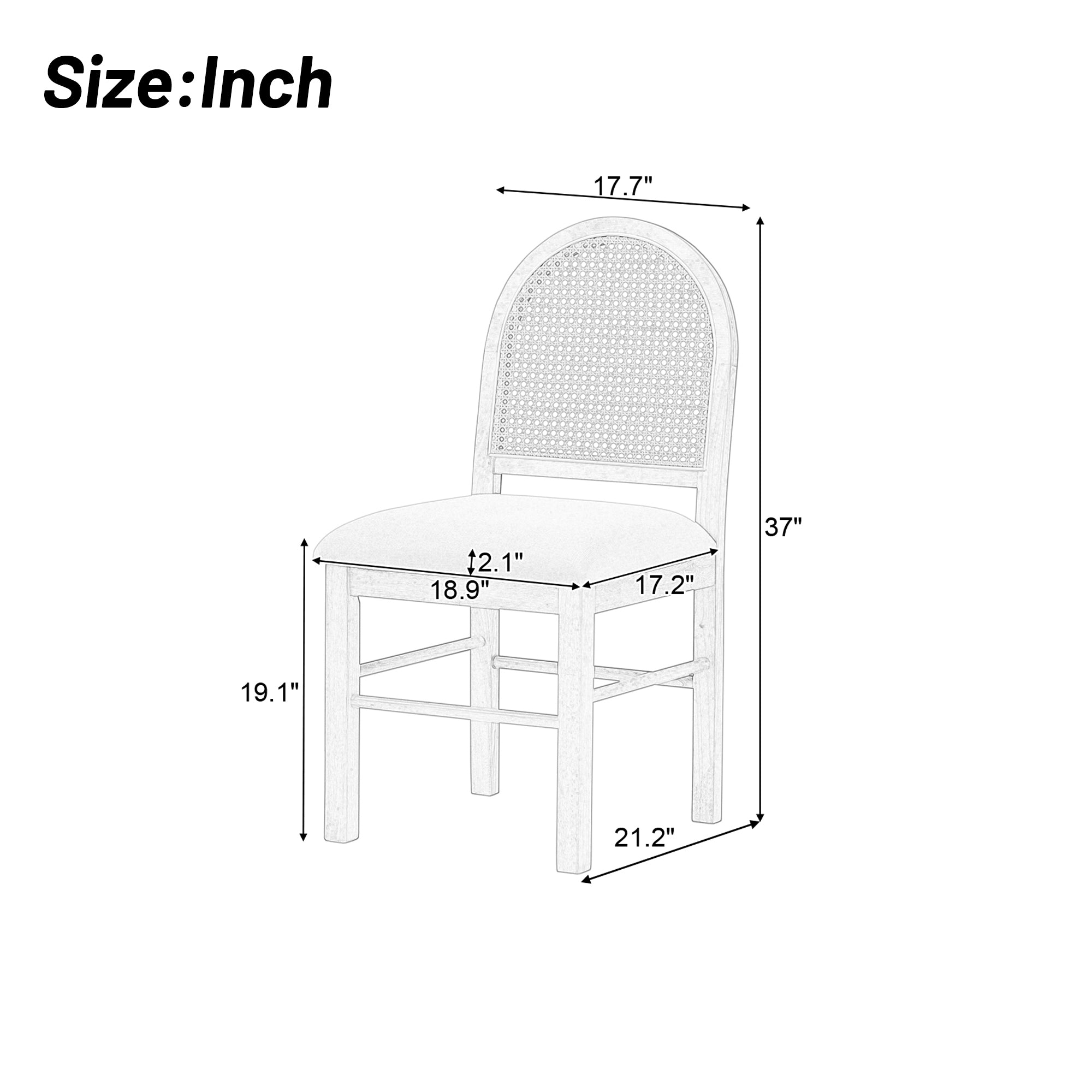 Monza Upholstered Dining Chair with Rattan Backrest and Wood Legs - Dining Chairs
