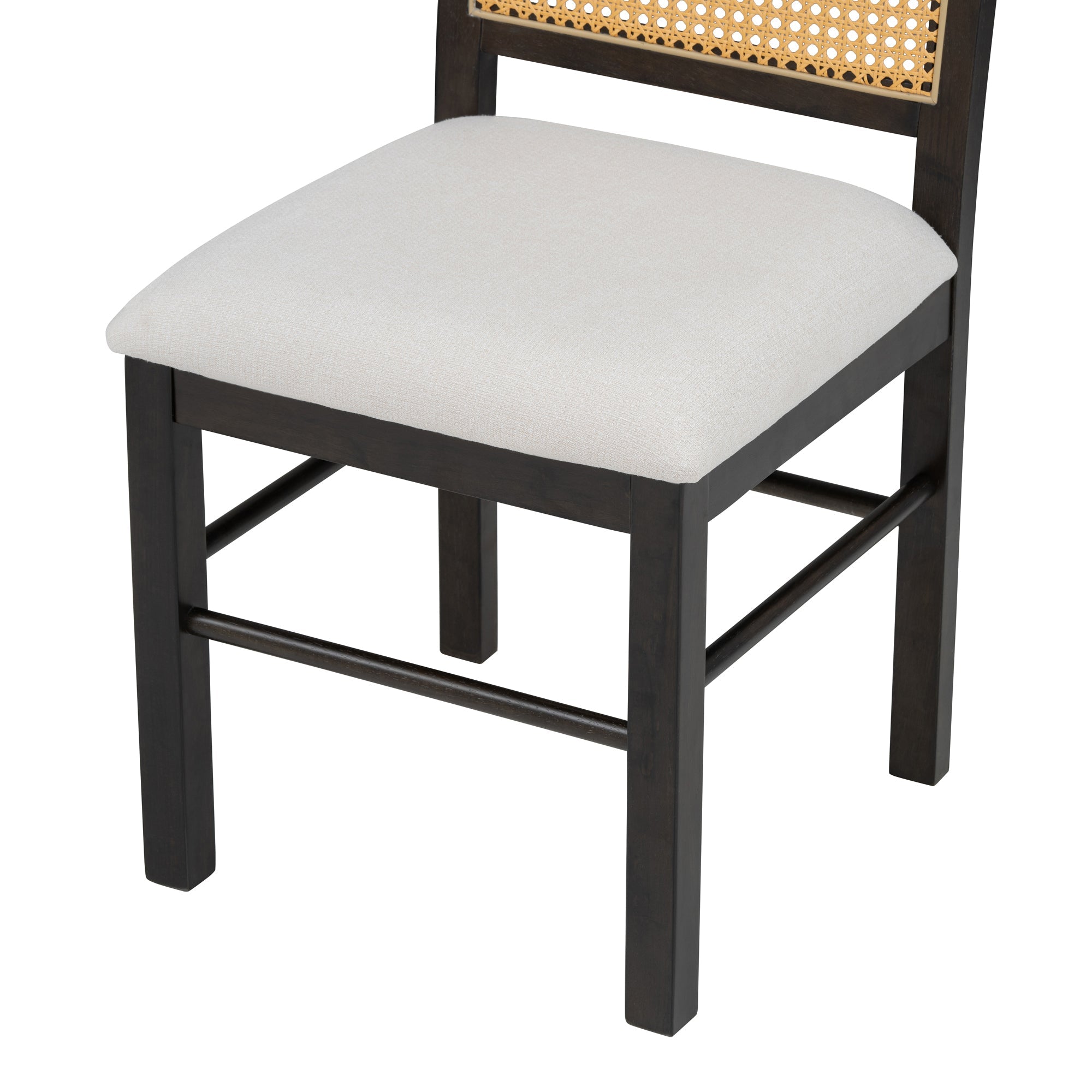 Monza Upholstered Dining Chair with Rattan Backrest and Wood Legs - Dining Chairs