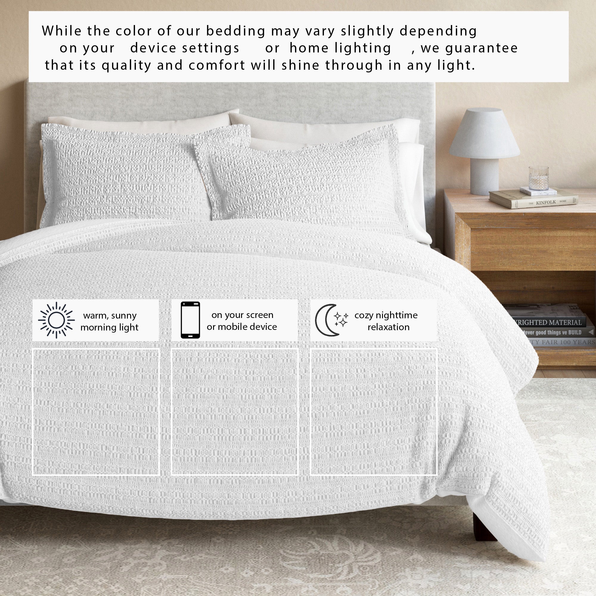 100% Cotton Honeycomb Waffle Textured Duvet Cover with Pillow Shams