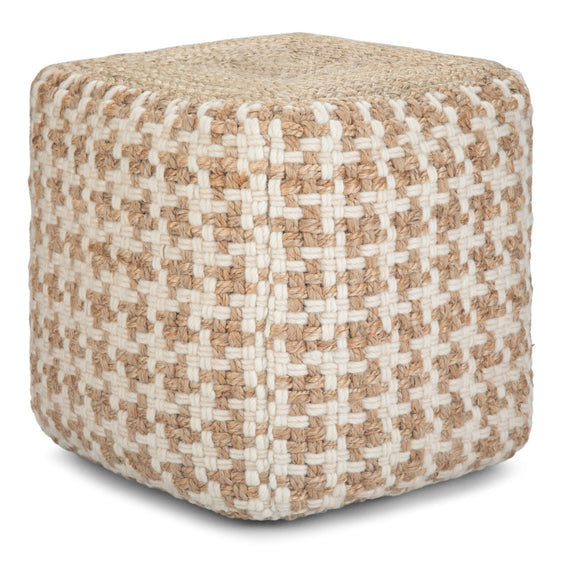 Multi-functional Cube Pouf with Cotton, Wool and Jute Woven Pattern - Pouf