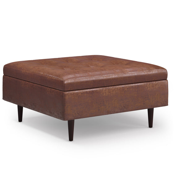 Multi-functional Large Storage Ottoman with Upholstered Faux Leather and Tufted Detail - Ottomans