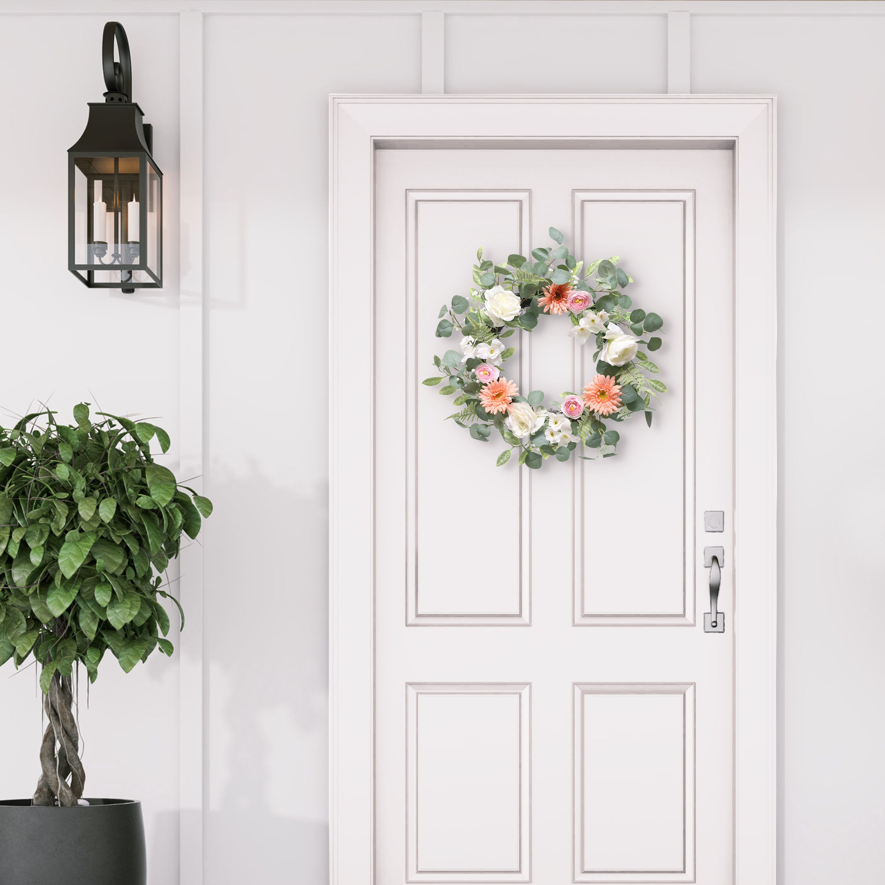 24" Artificial Chrysanthethemum Rose & Ranunculus Floral Spring Wreath