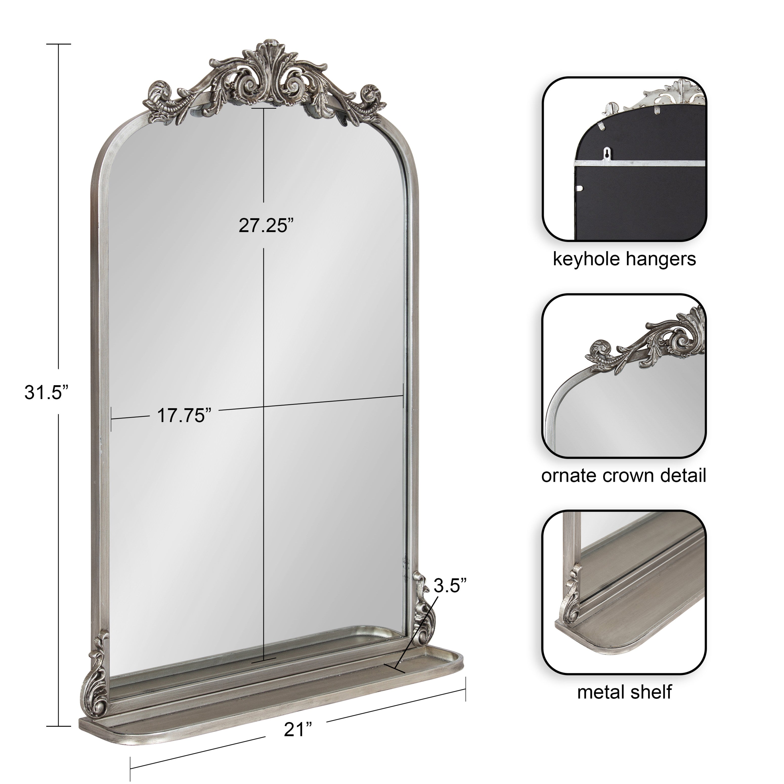 Arendahl Traditional Arch Mirror with Shelf