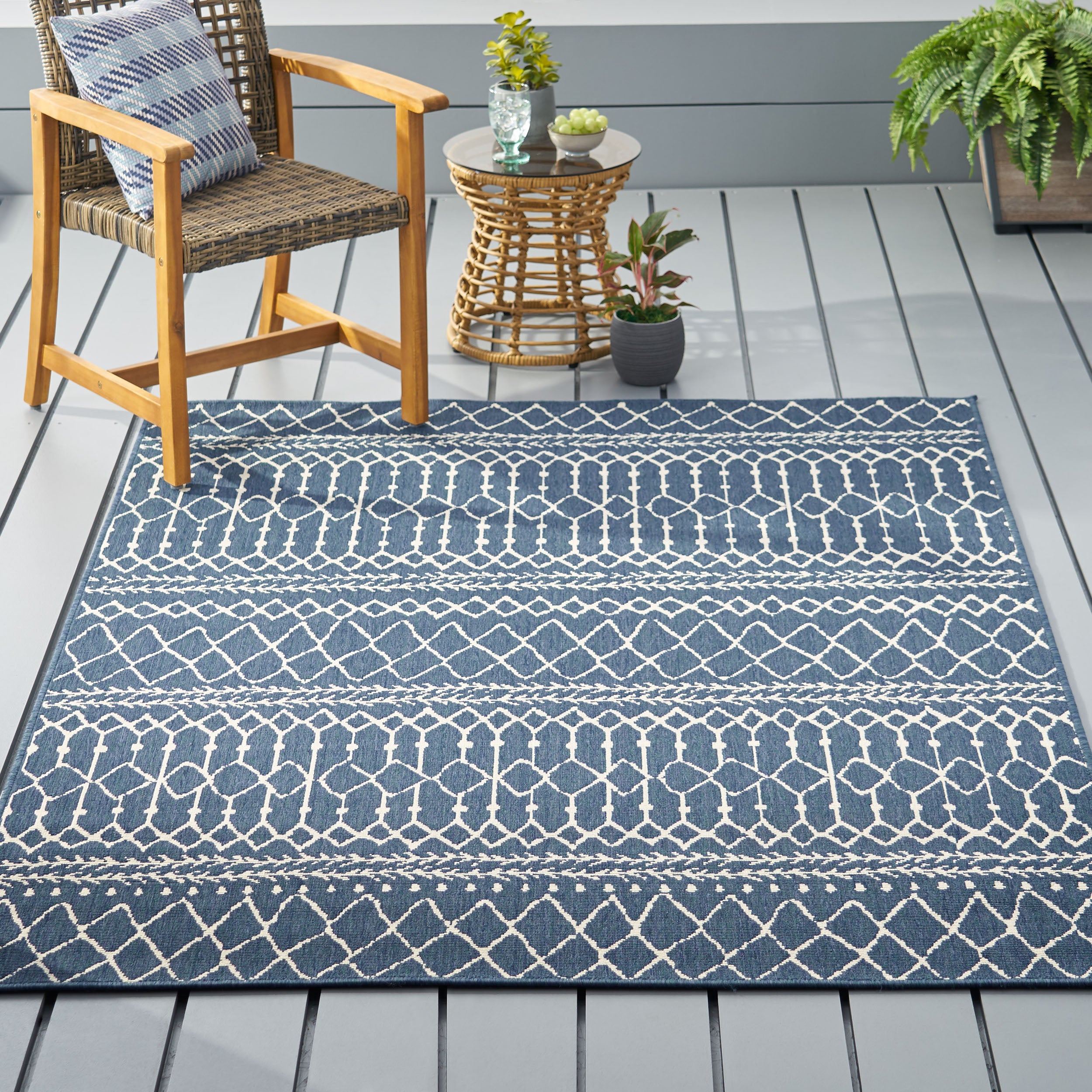 Calamity Blue Boho 63" x 84" Polypropylene Outdoor Area Rug
