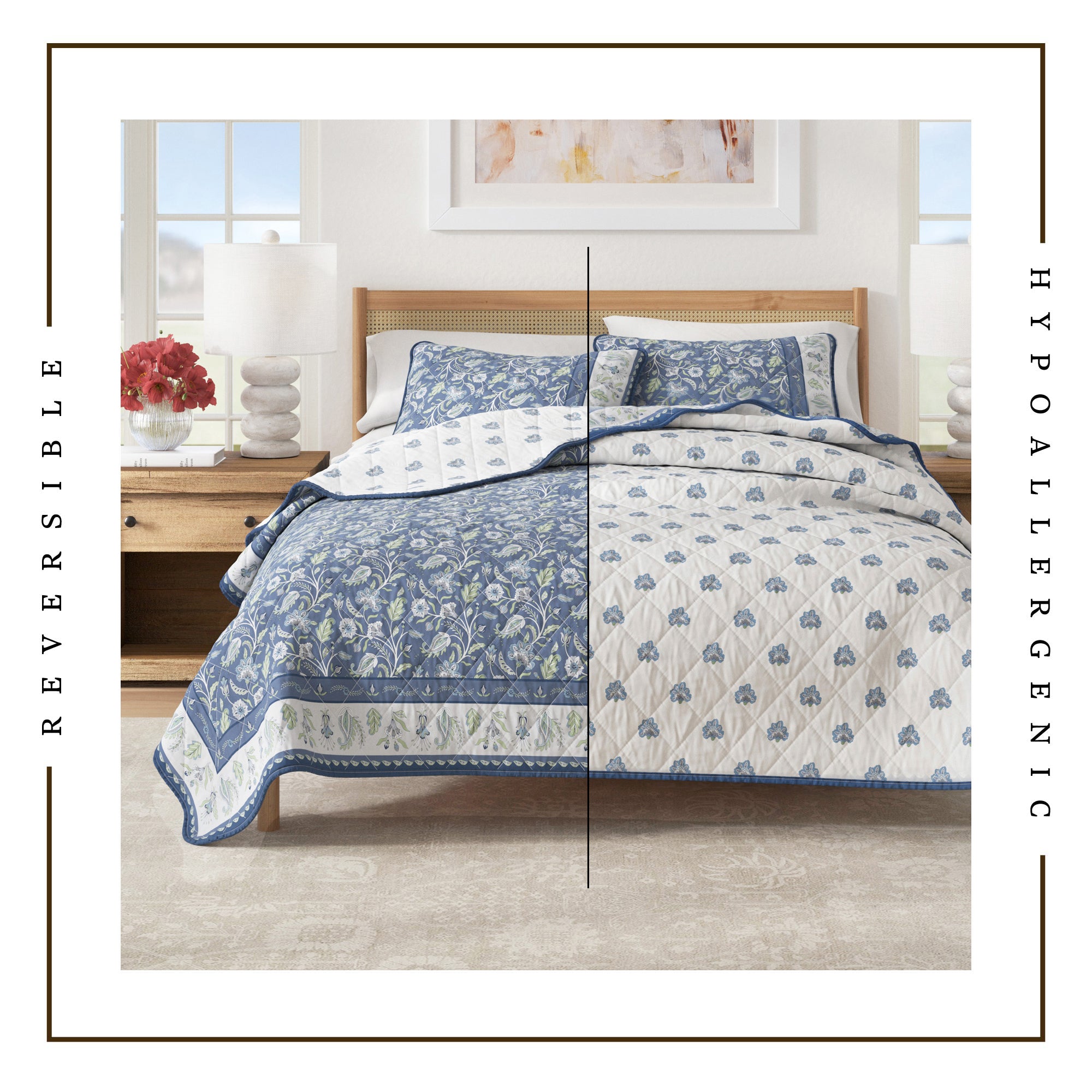 Floral Bordered Cotton Quilt Set