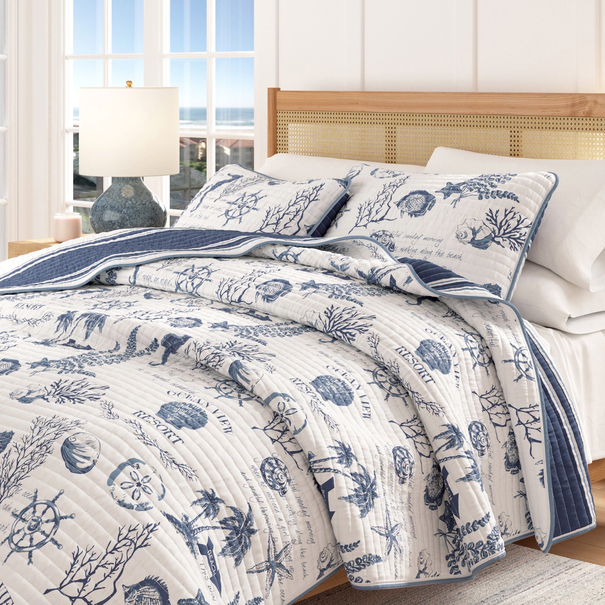 Navy Nautical Cotton Quilt Set