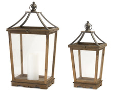 Natural Wooden Lantern with Open Top, Set of 2 - Lanterns
