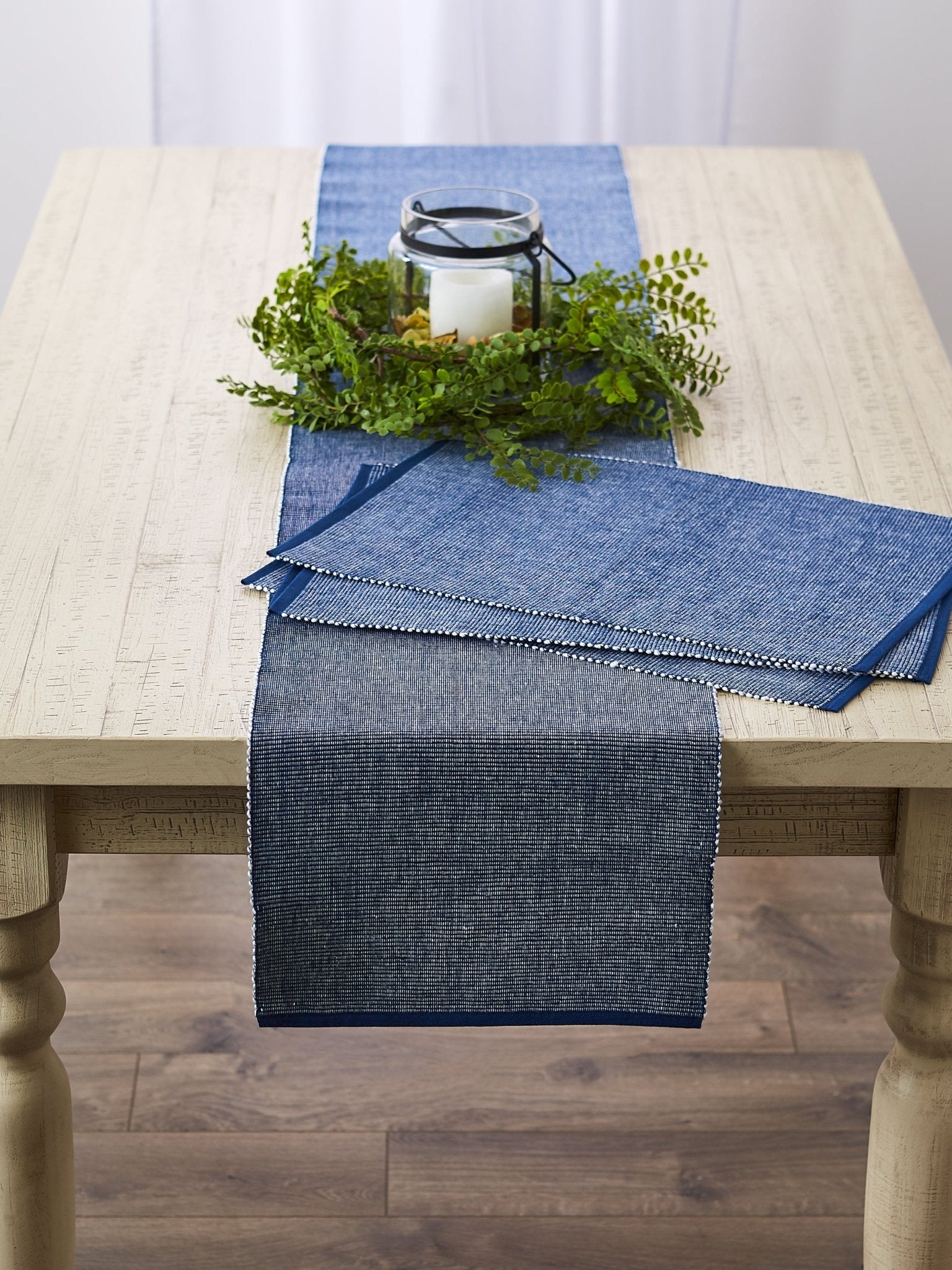 Navy/White 2 - Tone Ribbed Table Runner 13X108 - Table Runners