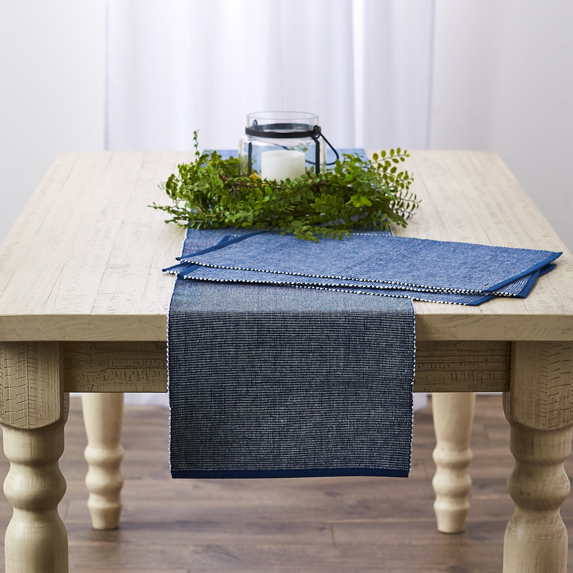Navy/White 2 - Tone Ribbed Table Runner 13X108 - Table Runners