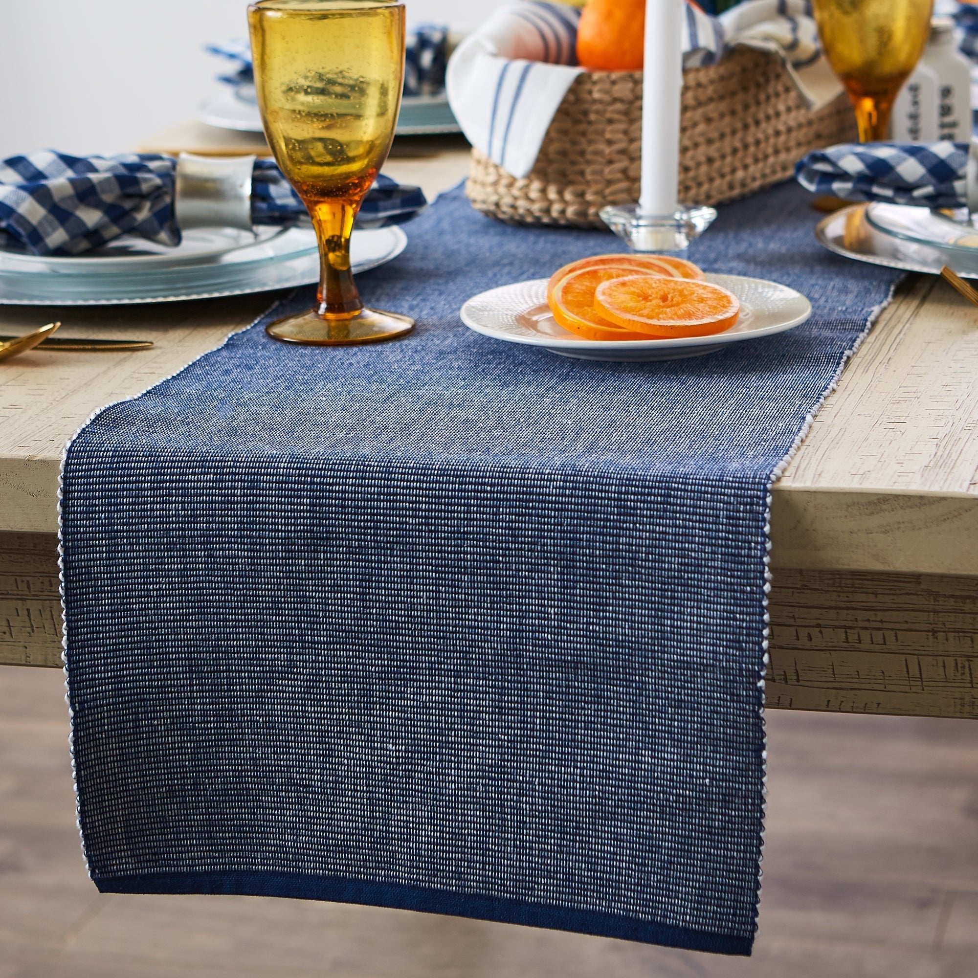 Navy/White 2 - Tone Ribbed Table Runner 13X108 - Table Runners