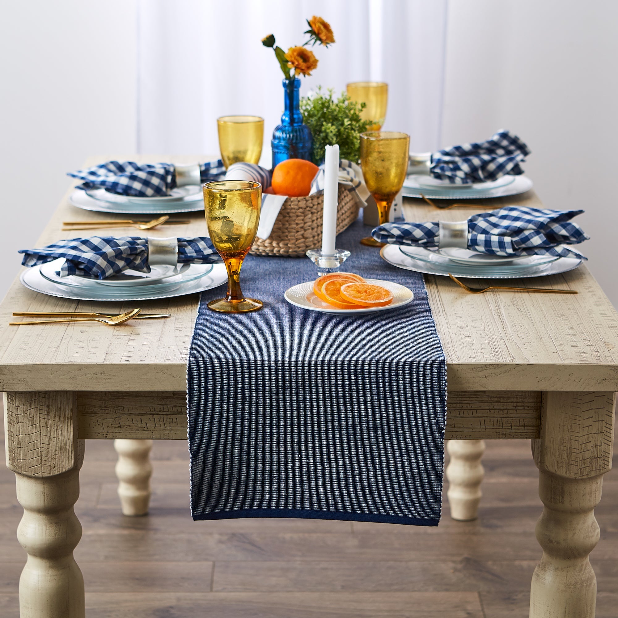 Navy/White 2 - Tone Ribbed Table Runner 13X108 - Table Runners