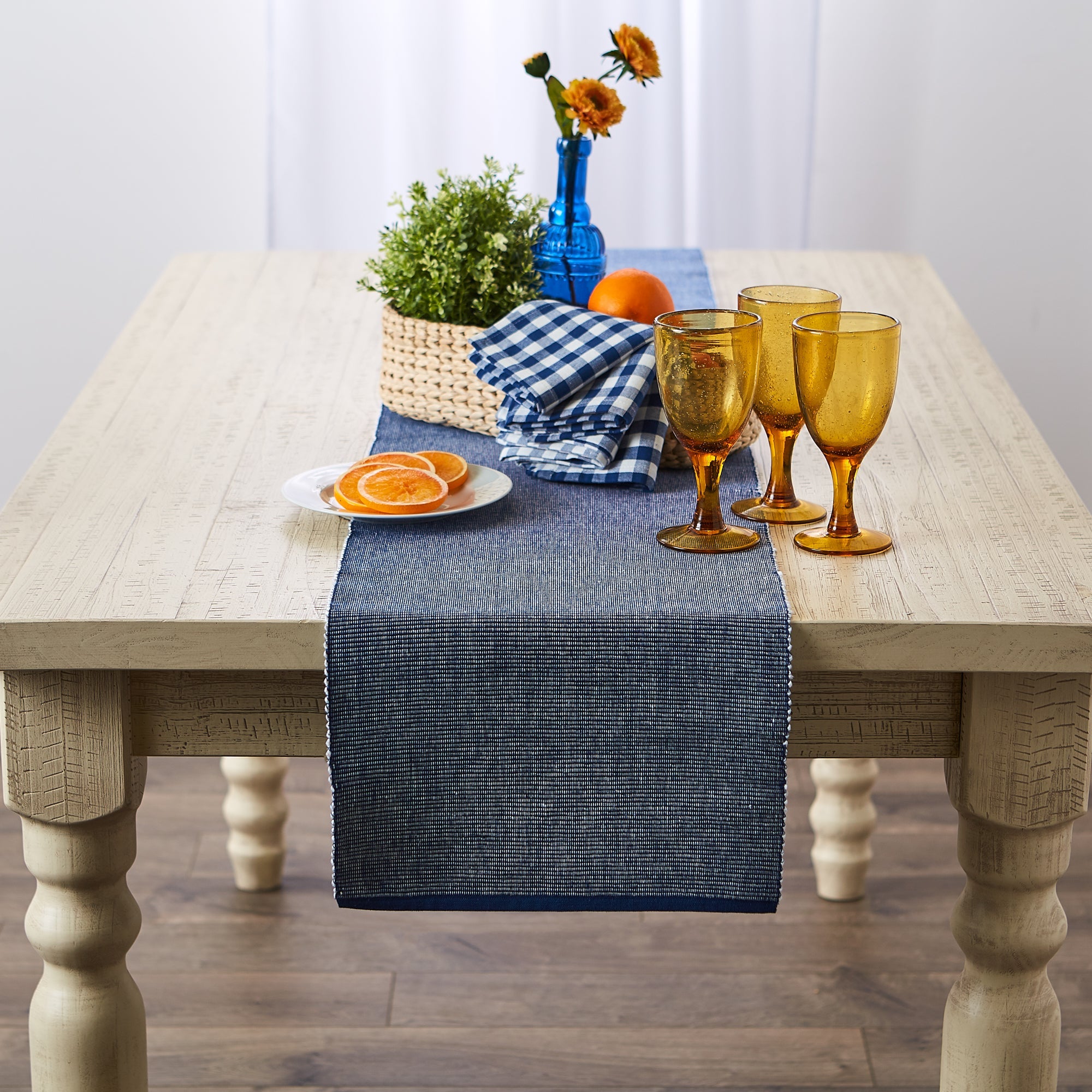 Navy/White 2 - Tone Ribbed Table Runner 13X108 - Table Runners