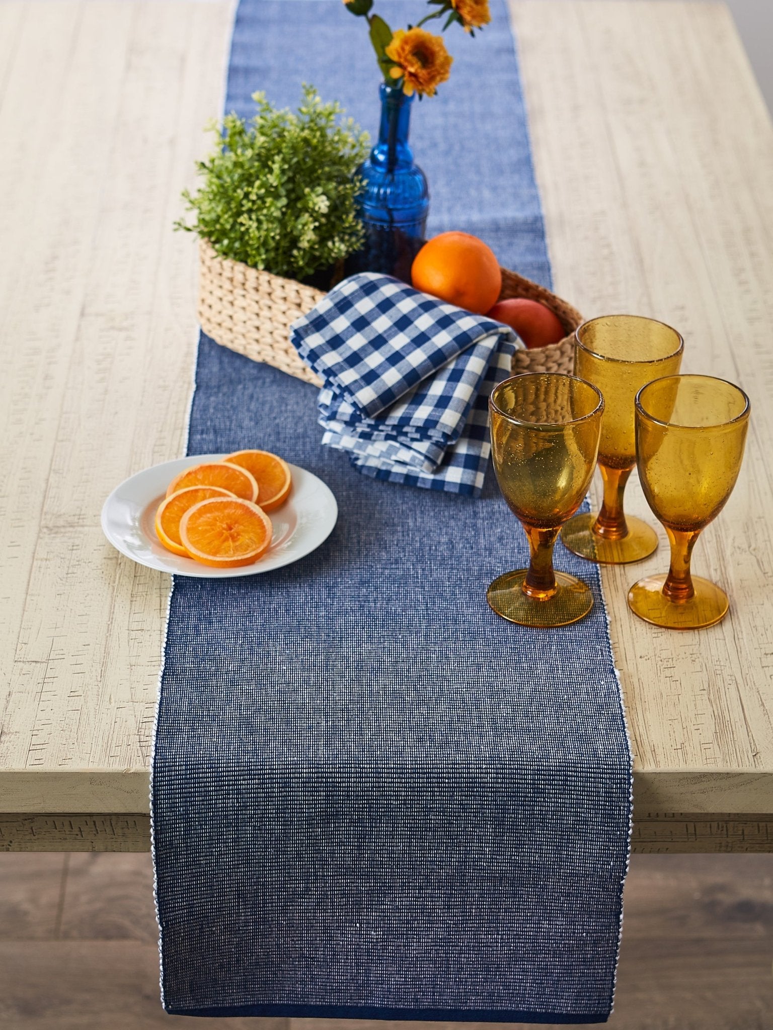 Navy/White 2 - Tone Ribbed Table Runner 13X108 - Table Runners