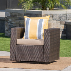 Nebula Outdoor Rattan Swivel Chair with Square Arm and Water-Resistant Cushions - Outdoor Seating
