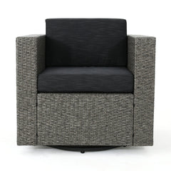 Nebula Outdoor Rattan Swivel Chair with Square Arm and Water-Resistant Cushions - Outdoor Seating