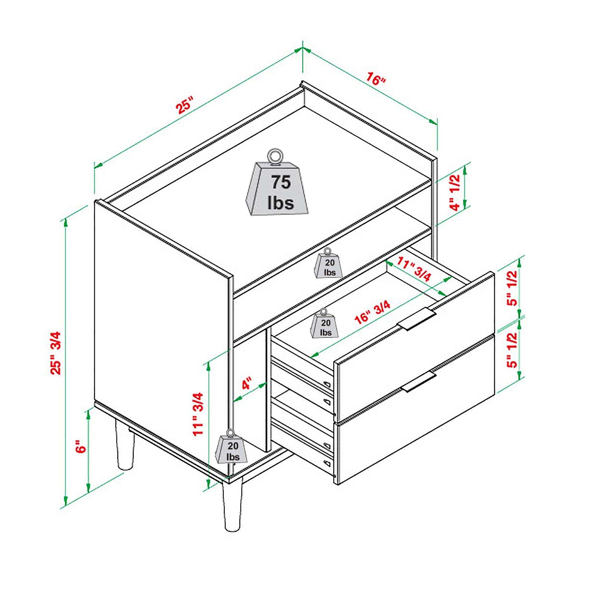 Nebulized Solid Wood Nightstand with 2 Drawers and Tray Top - Nightstands