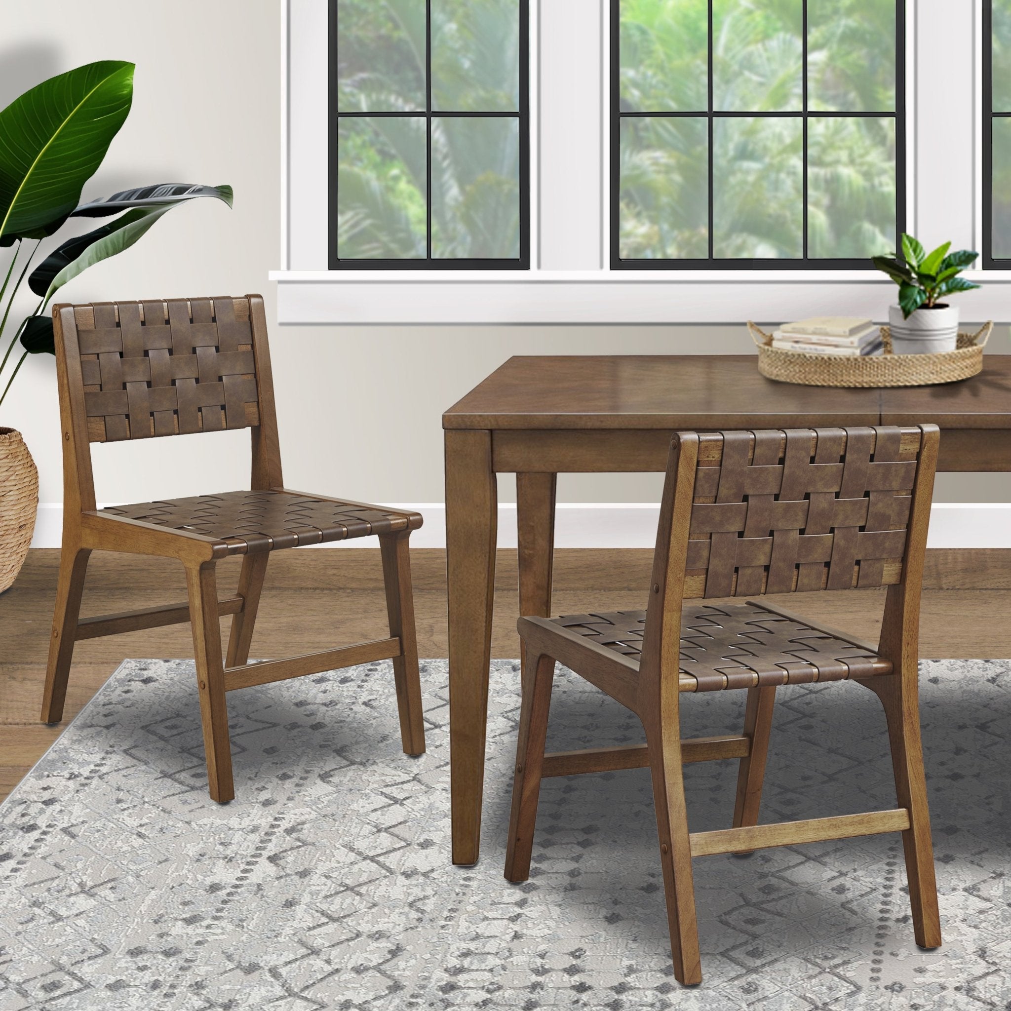 Nebuluxe Faux Leather Woven Dining Chair, Set of 2 - Dining Chairs