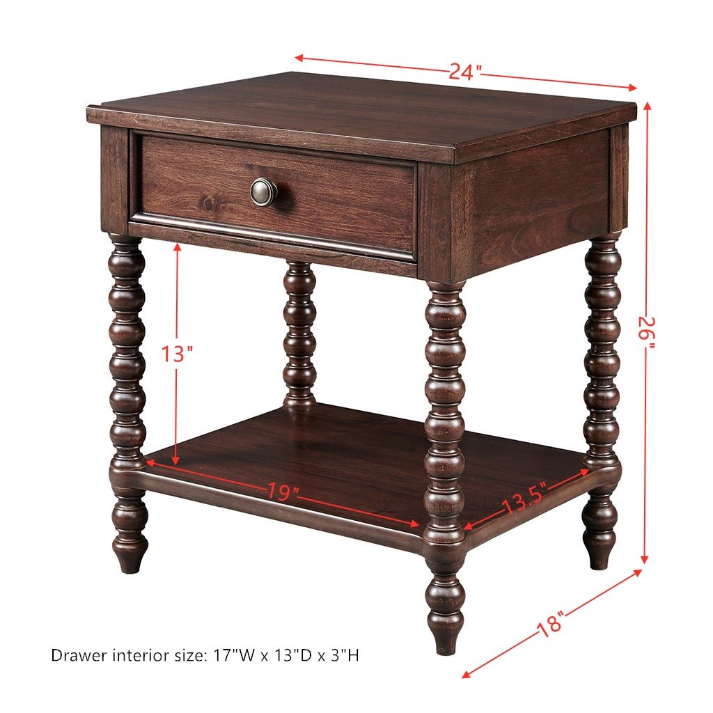 Nightstand with Turned Legs and Shelf - Nightstands