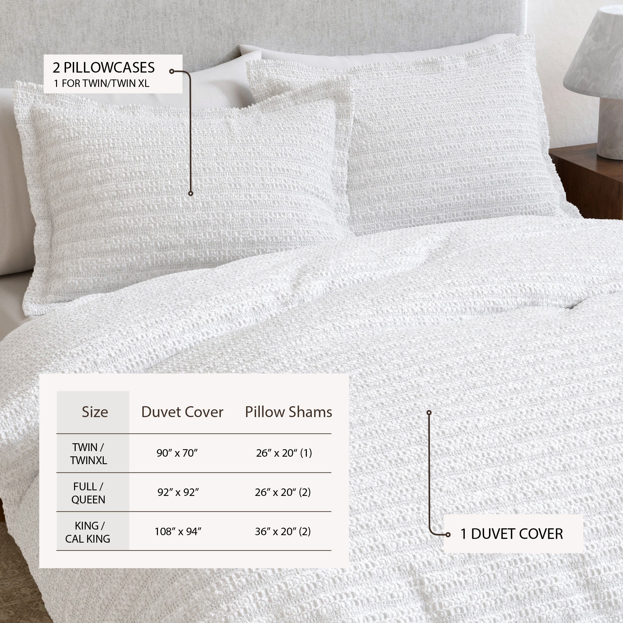 100% Cotton Honeycomb Waffle Textured Duvet Cover with Pillow Shams