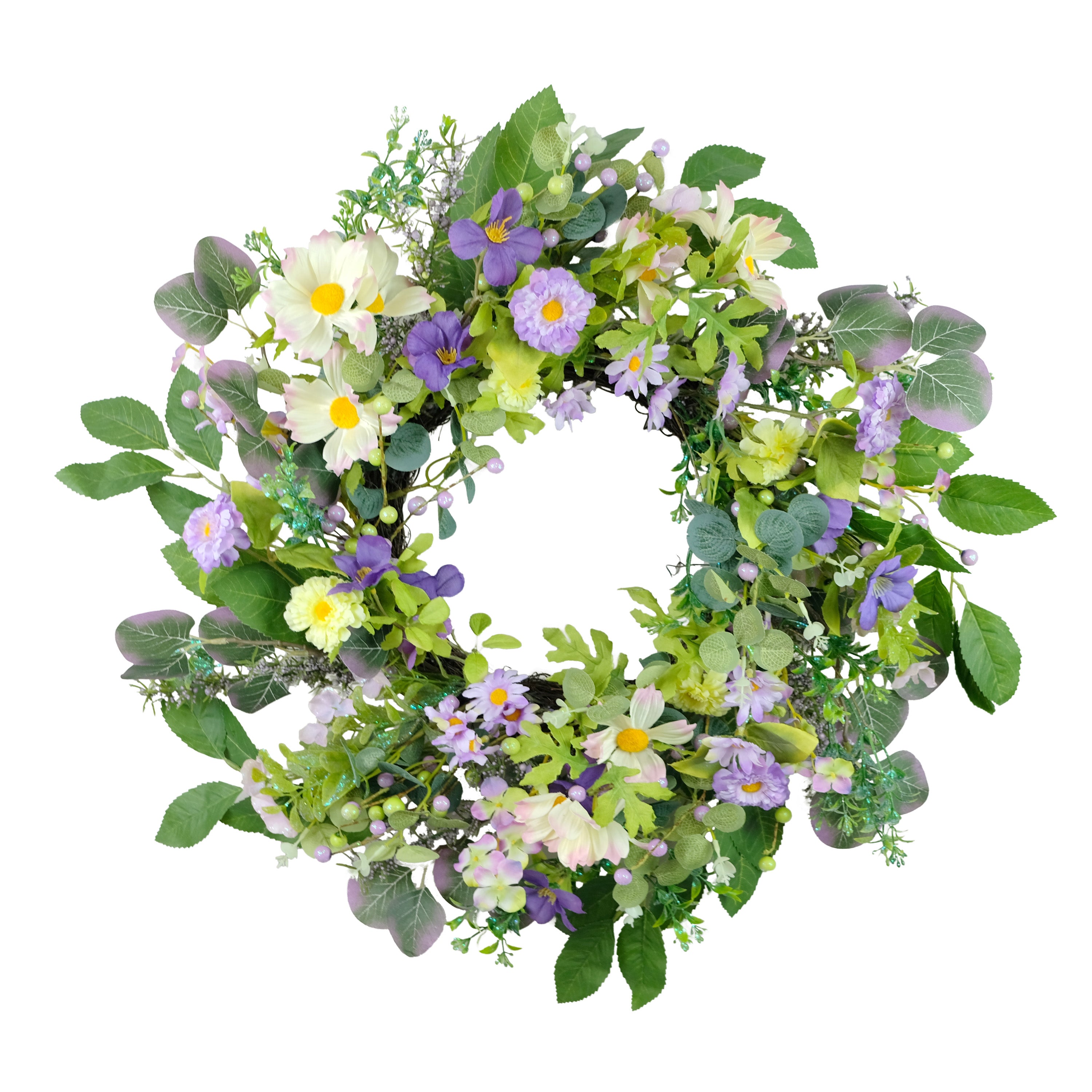 24" Artificial Daisy Floral Spring Wreath, Purple