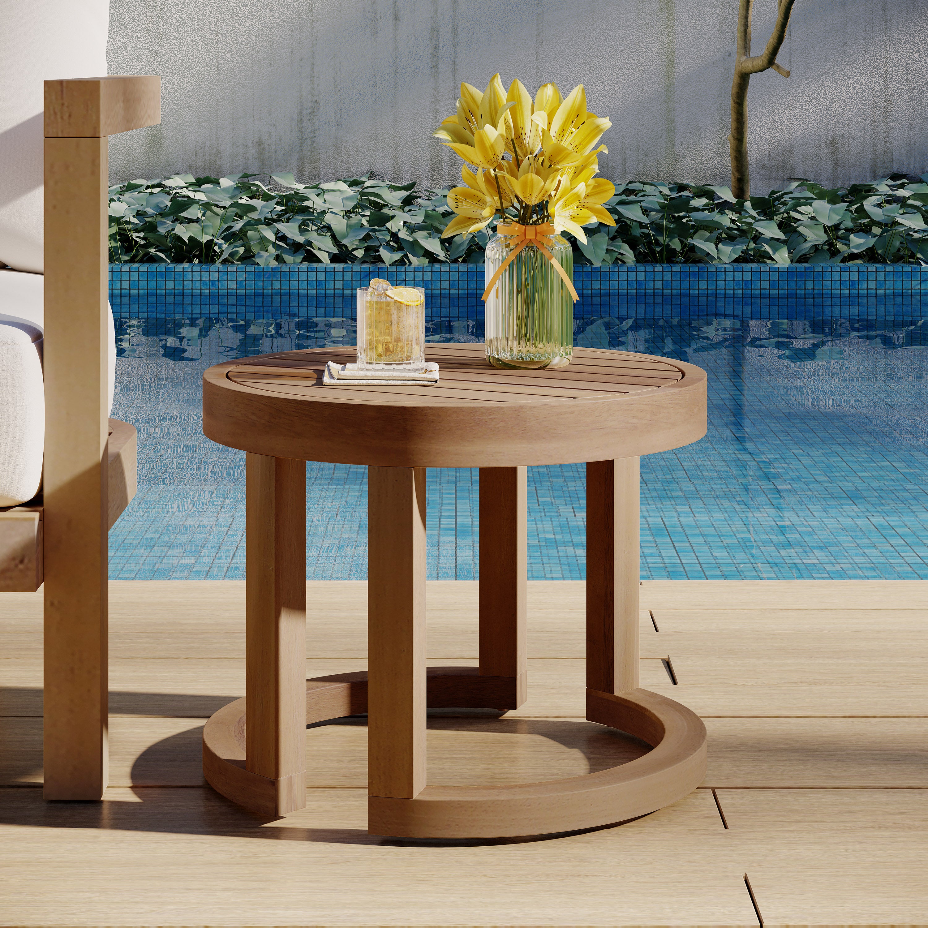 Outdoor Acacia Wood Side Table, 18" Solid Side Table