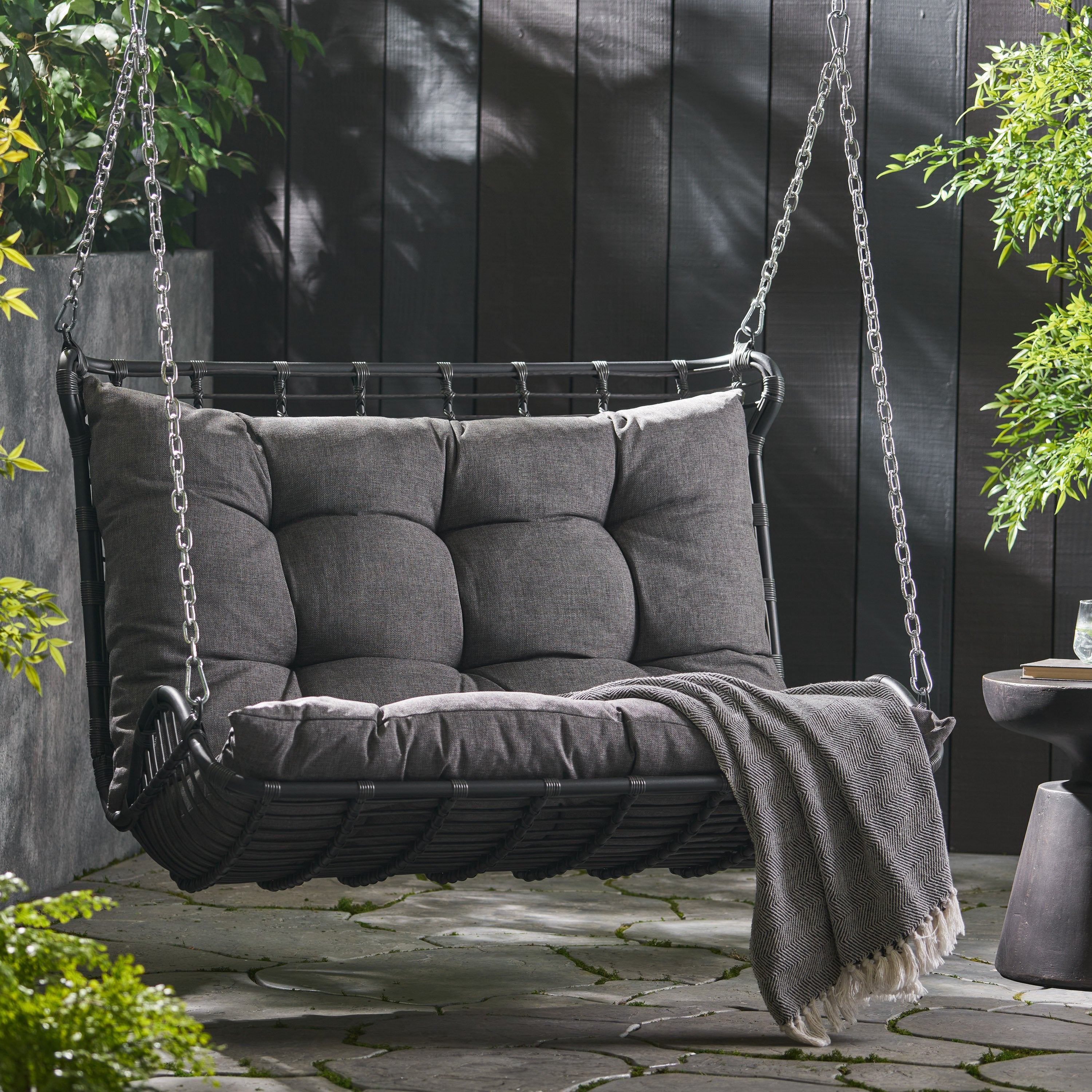 Arruda Outdoor Wicker Porch Swing with Cushions