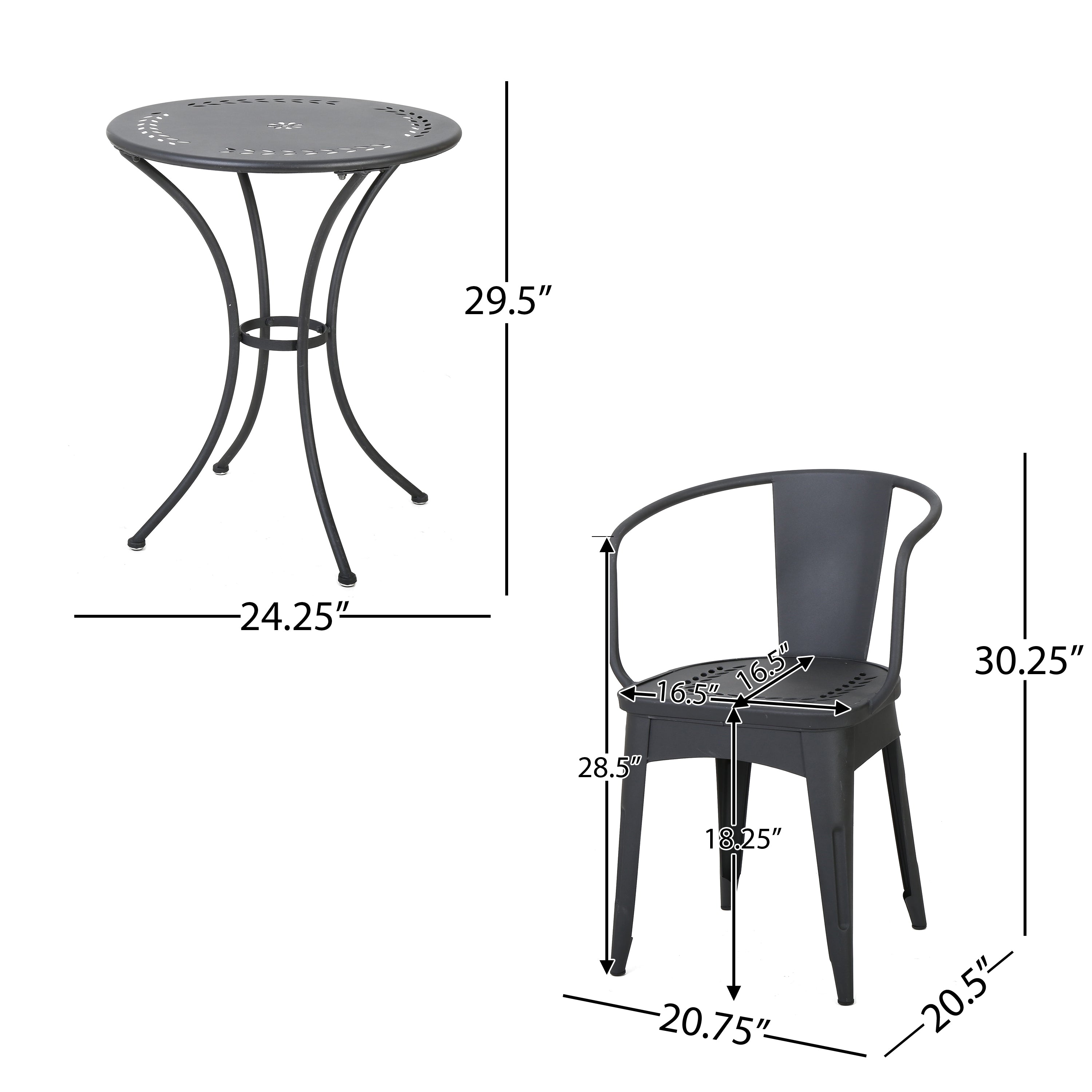 Pursuant 3-Piece Iron Bistro Set with Round Table and 2 Curved Back Chairs