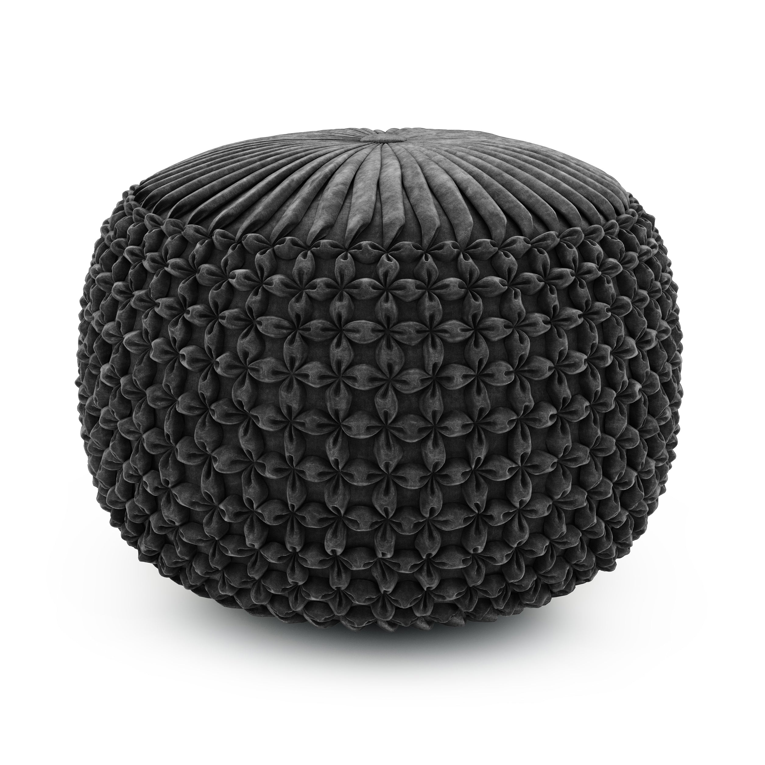 Renee 20 inch Wide Round Pouf in Teal Velvet
