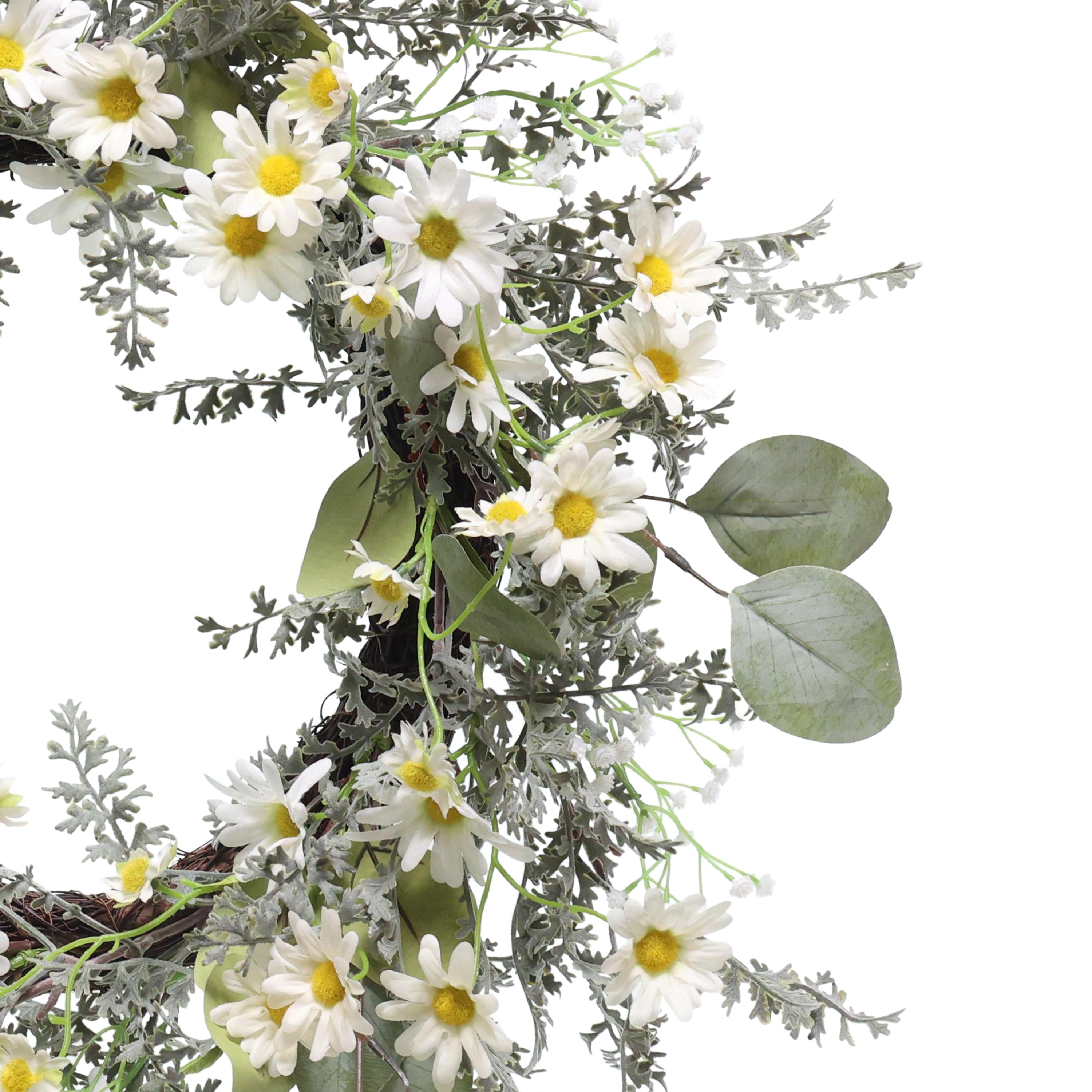 24" Artificial Daisy Floral Spring Wreath