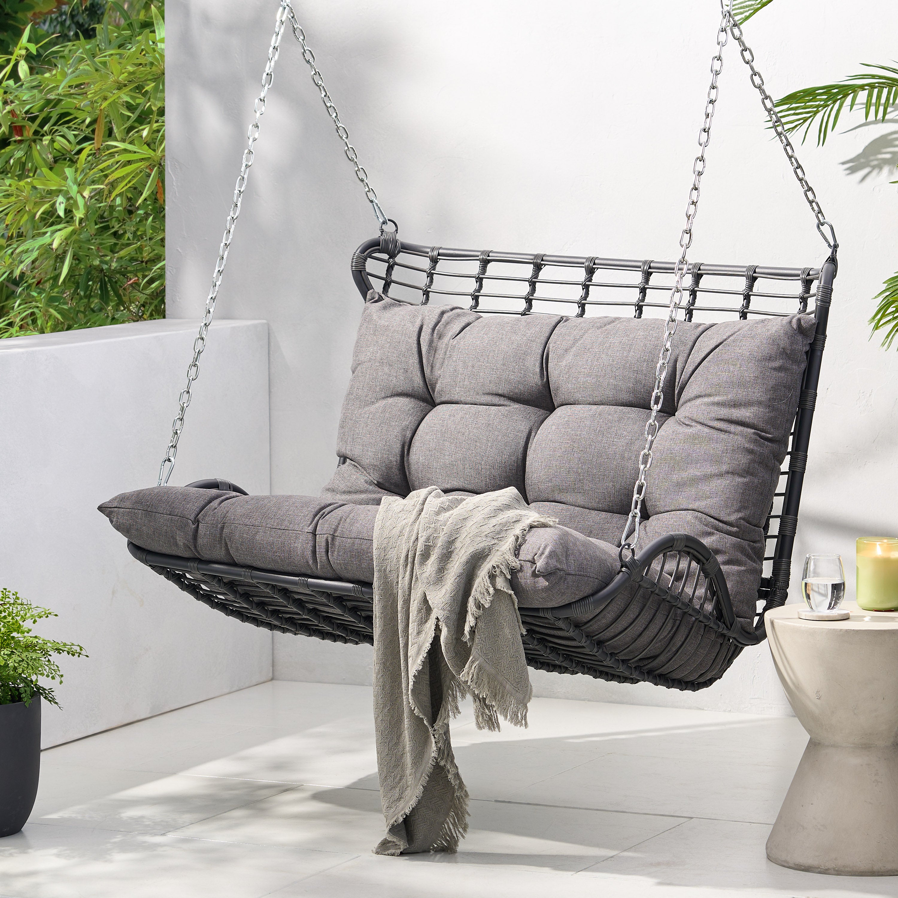 Arruda Outdoor Wicker Porch Swing with Cushions