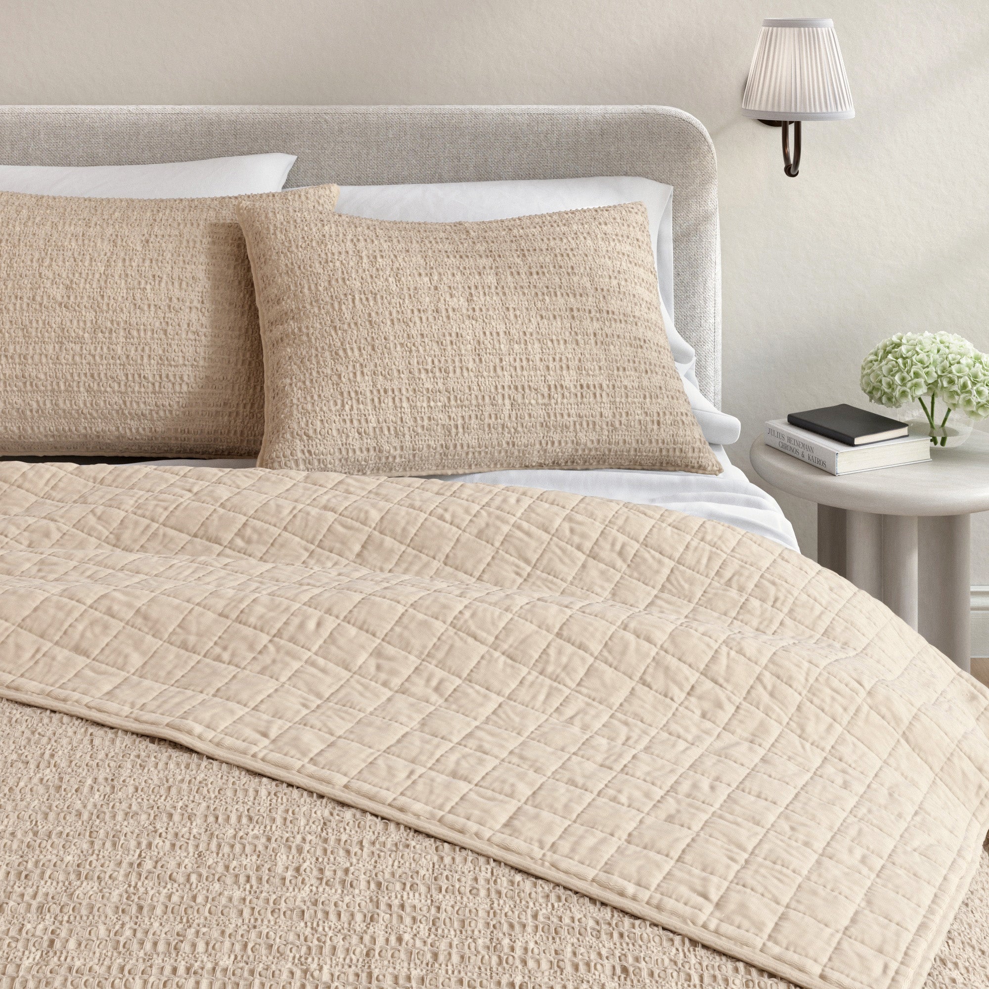 100% Cotton Garment Washed Honeycomb Waffle Quilt and Sham Set