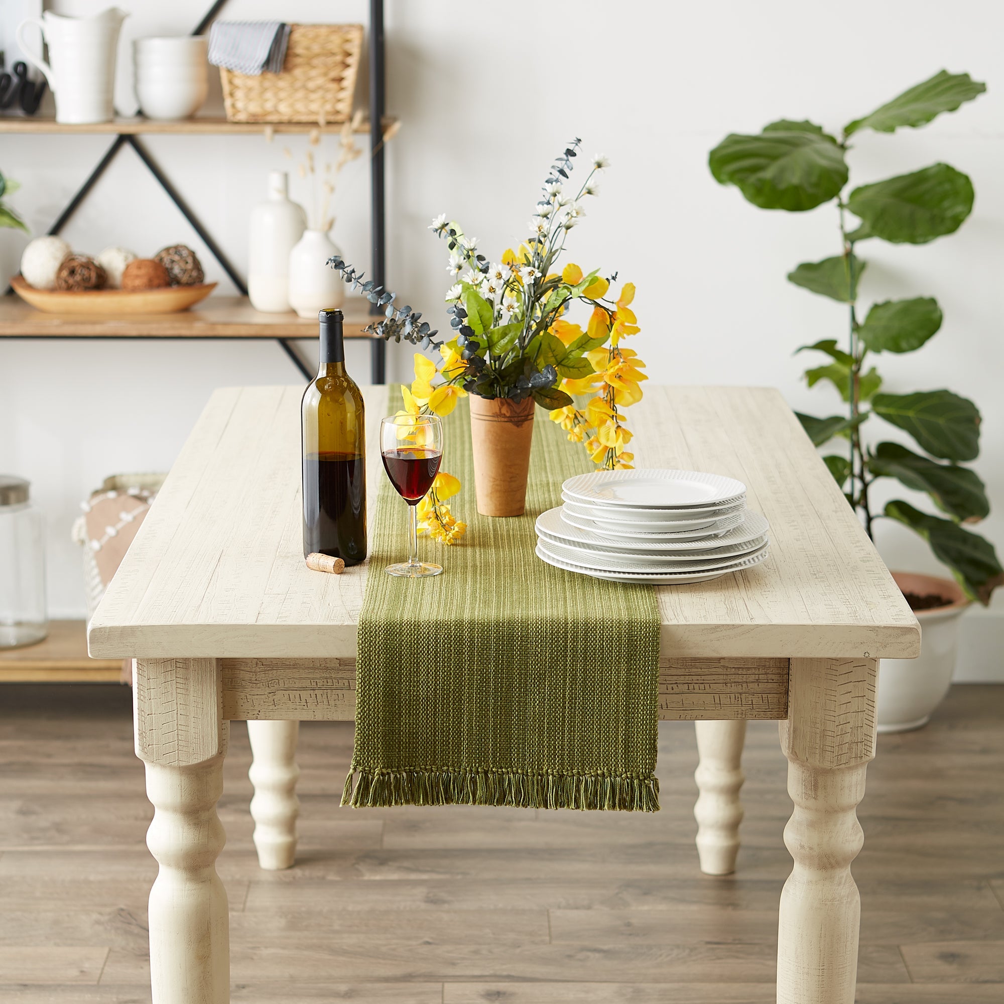 Olive Green Variegated Fringe Table Runner 13X72 - Table Runners