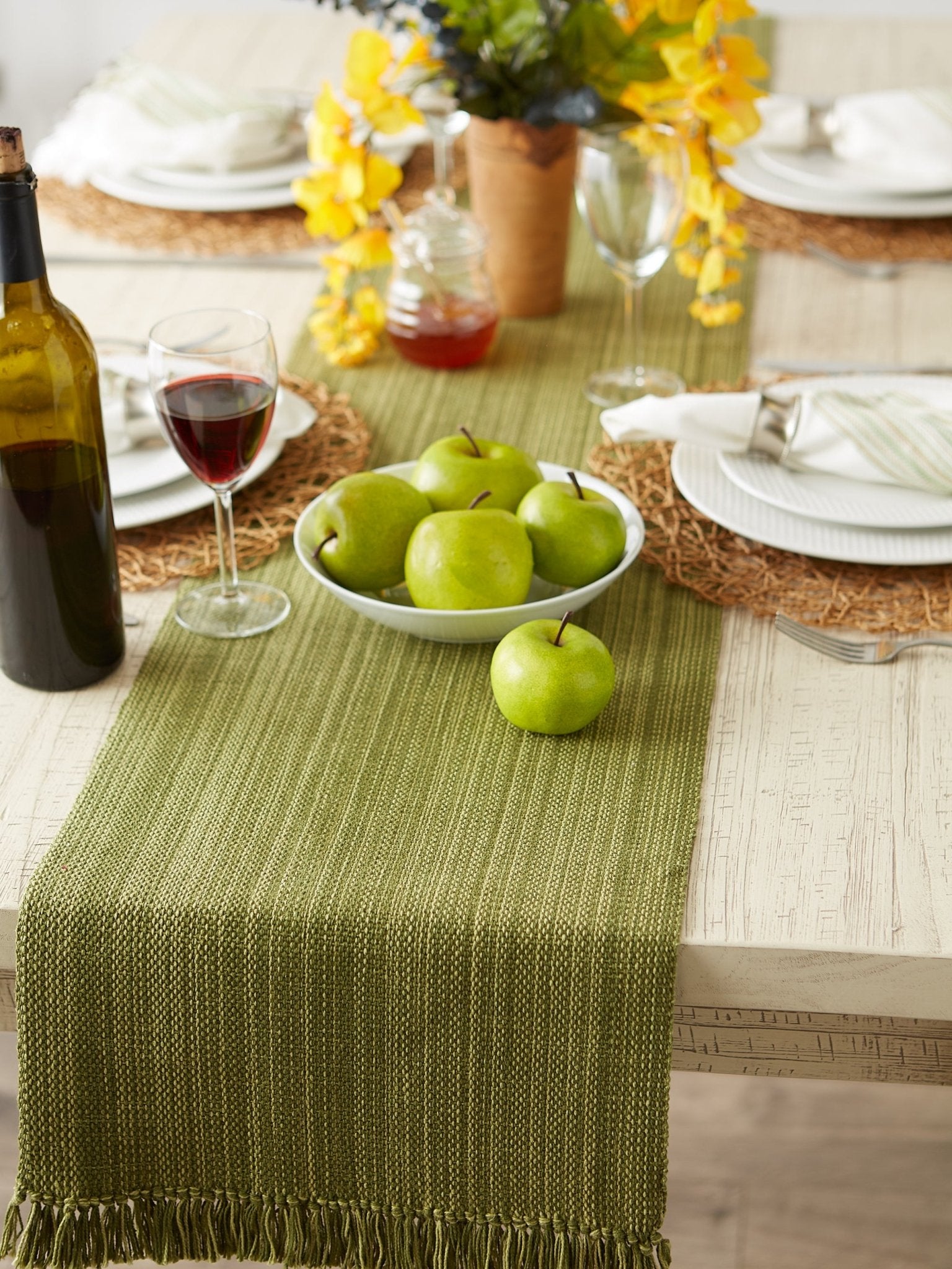 Olive Green Variegated Fringe Table Runner 13X72 - Table Runners