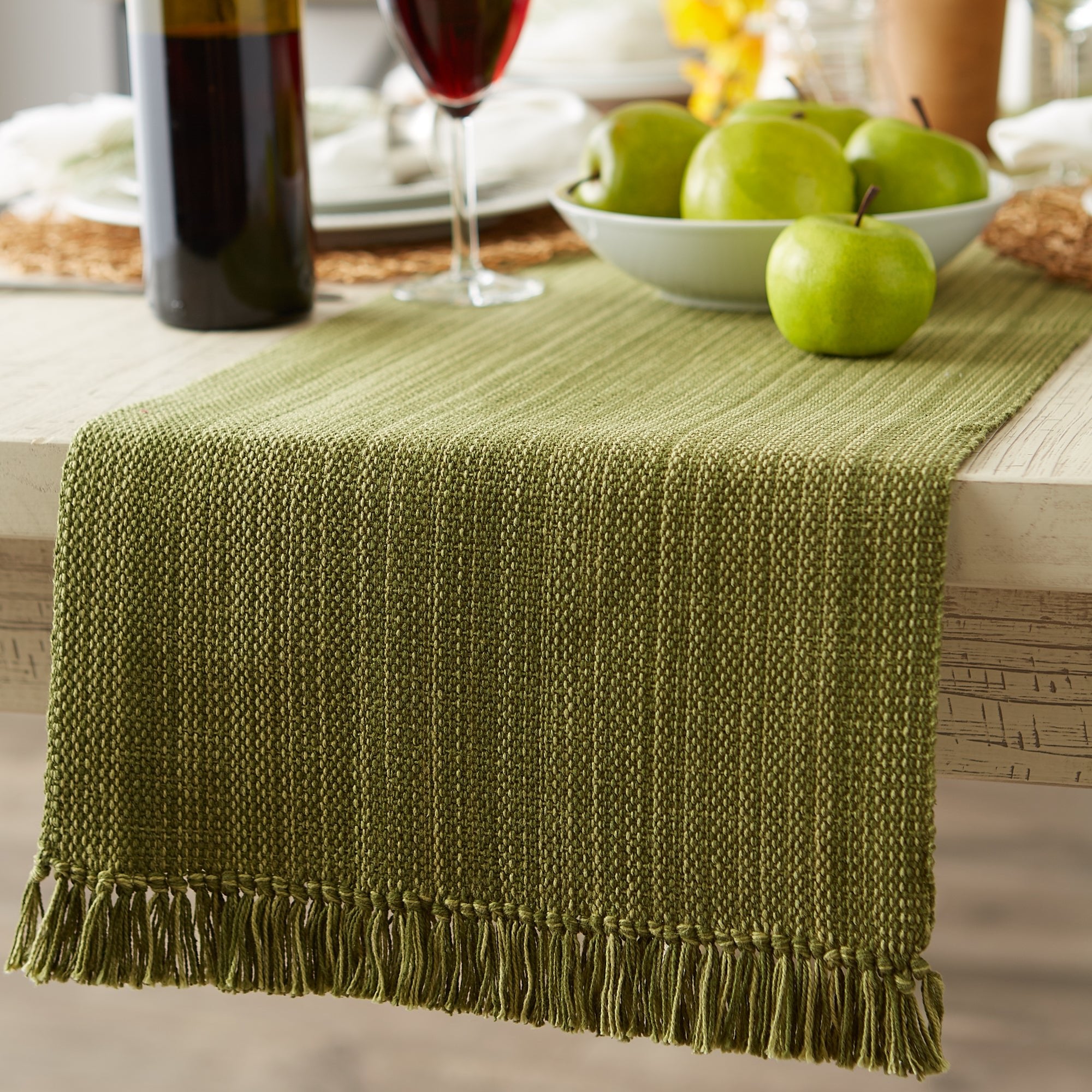 Olive Green Variegated Fringe Table Runner 13X72 - Table Runners
