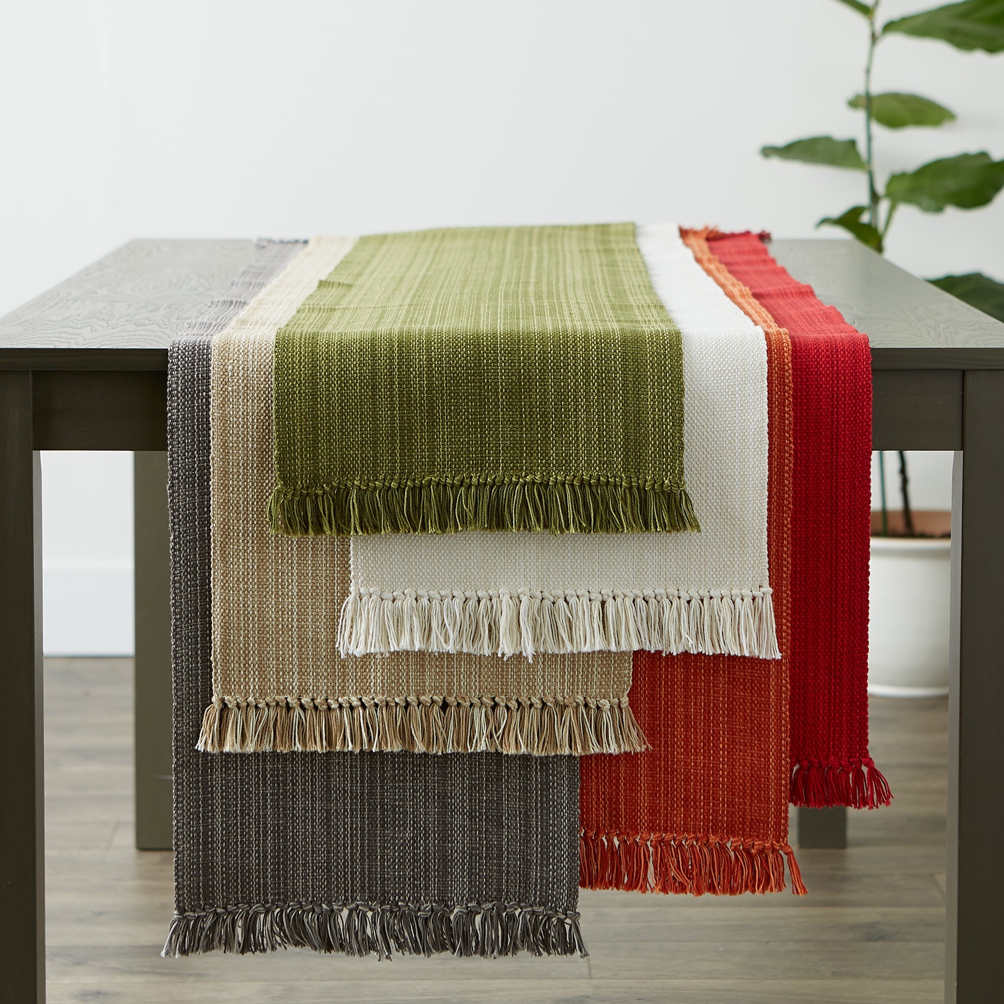 Olive Green Variegated Fringe Table Runner 13X72 - Table Runners