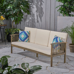 Outdoor 3-Seater Chair with Wooden Frame - Outdoor Sofa