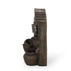 Outdoor 3-tier Weather Resistant Floor Fountain with Light, Water Pump and Stacked Jar Design - Water Feature