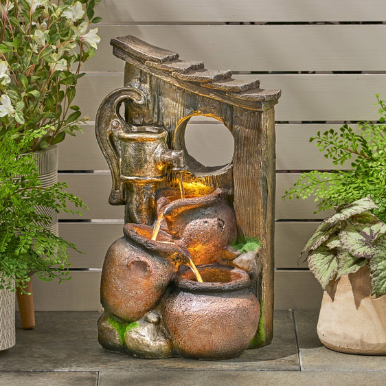 Outdoor-3-tier-Weather-Resistant-Floor-Fountain-with-Light,-Water-Pump-and-Stacked-Jar-Design-Water-Feature