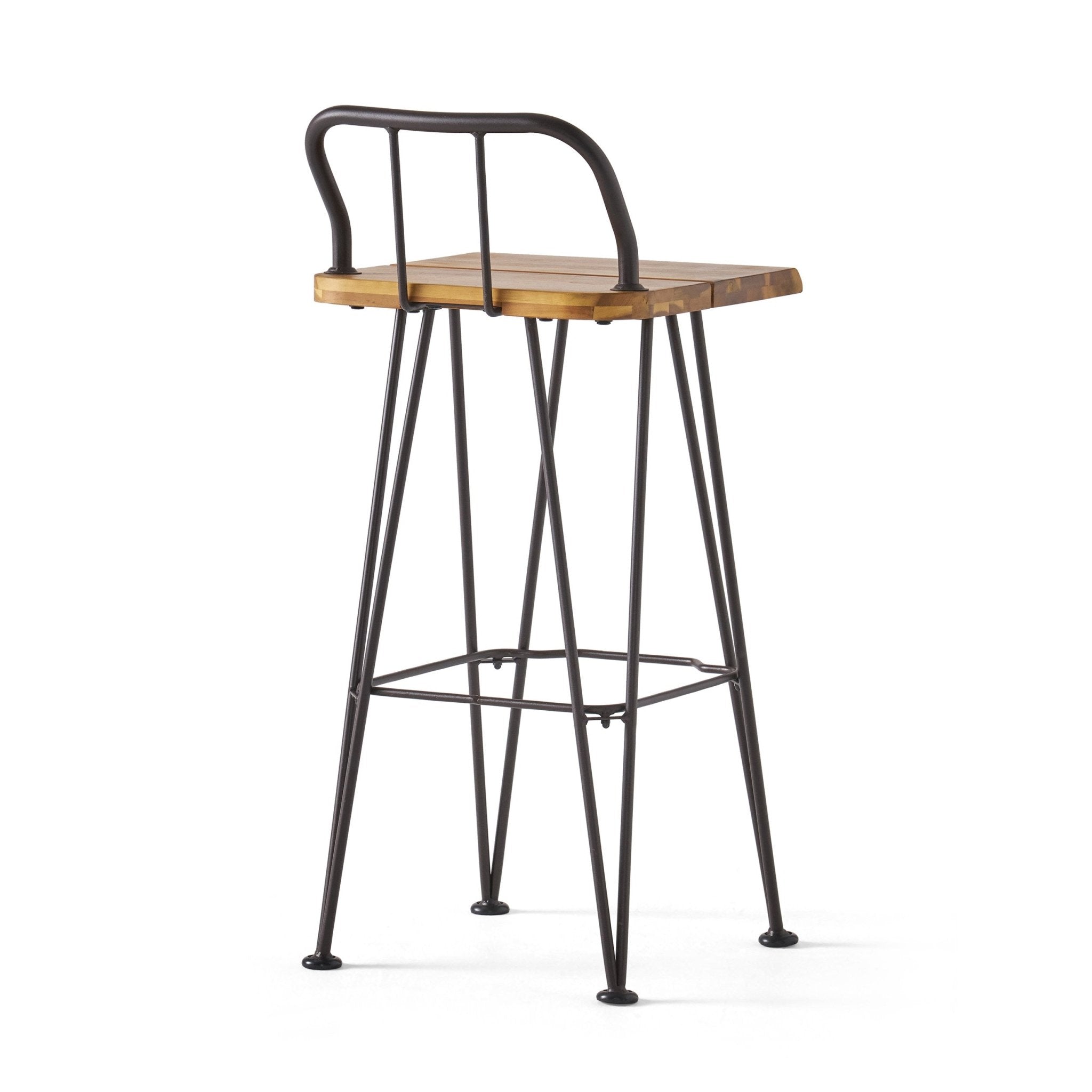Outdoor Acacia Wood Bar Chair with Angled Metal Legs - Bar Stool